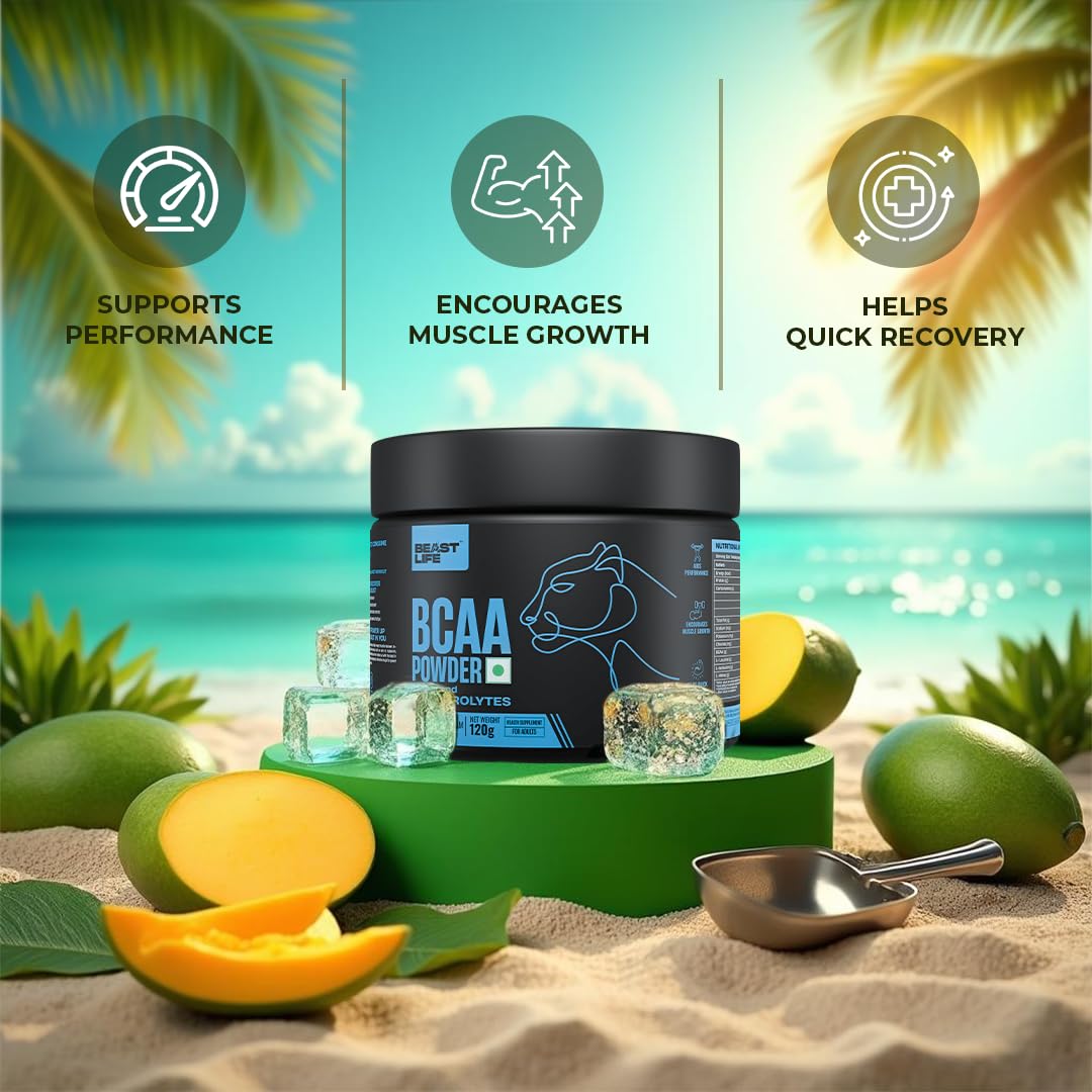 BeastLife High Recovery BCAA – Kachha Aaam Flavour | 2:1:1 Blend | 120g | Fast-Absorbing Recovery Formula | Premium Sports Nutrition for Men & Women 4