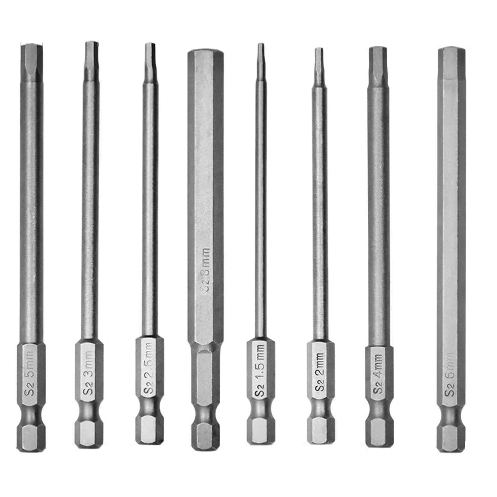 Buxuaaaa 8Pc 1.5-H12 100Mm Length Screwdriver Bit Alloys Steel 1 / 4Inch Hexshaft Hexagons Screwdriver Bit Set (8 / 10Pcs)