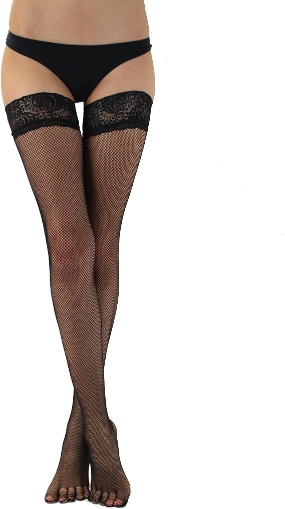 TOETOE - Legwear Plain Fishnet Hold-Up Toe Socks (Black, 4.5-9.5)