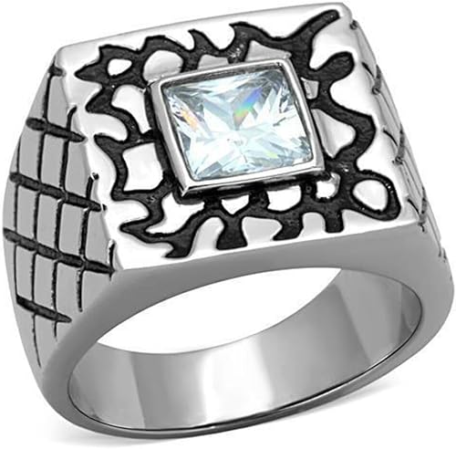 Anillo Color Plata Para Hombres y Ninos de Acero Inoxidable Corte Princesa con Patrones 13