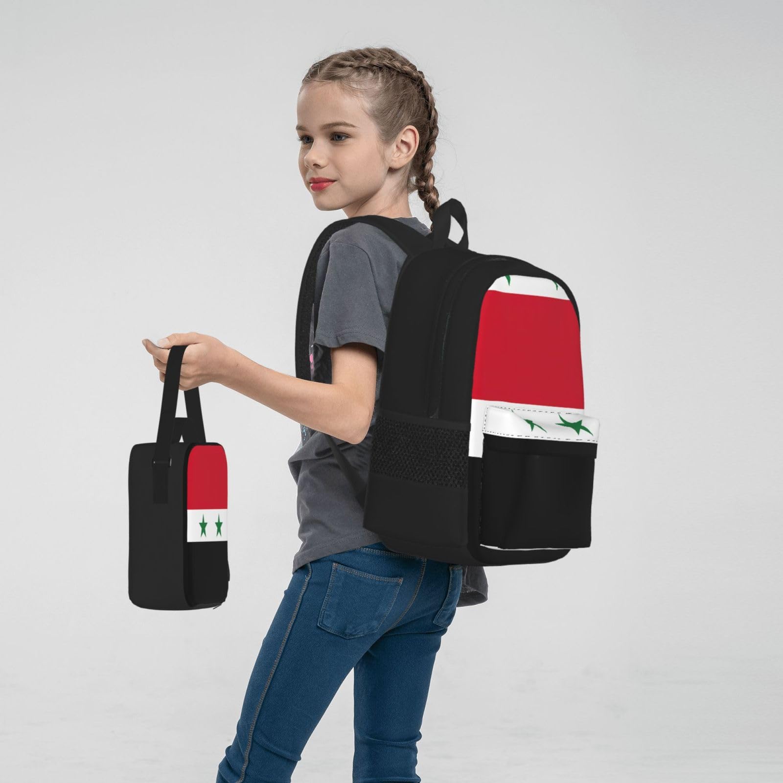 Flaga Syryjskiej Republiki Arabskiej plecak dziecko chłopcy dziewczęta pudełko na lunch szkoła torba zestaw uczniów szkół student prezent, Czarny, One Size, Bagaż