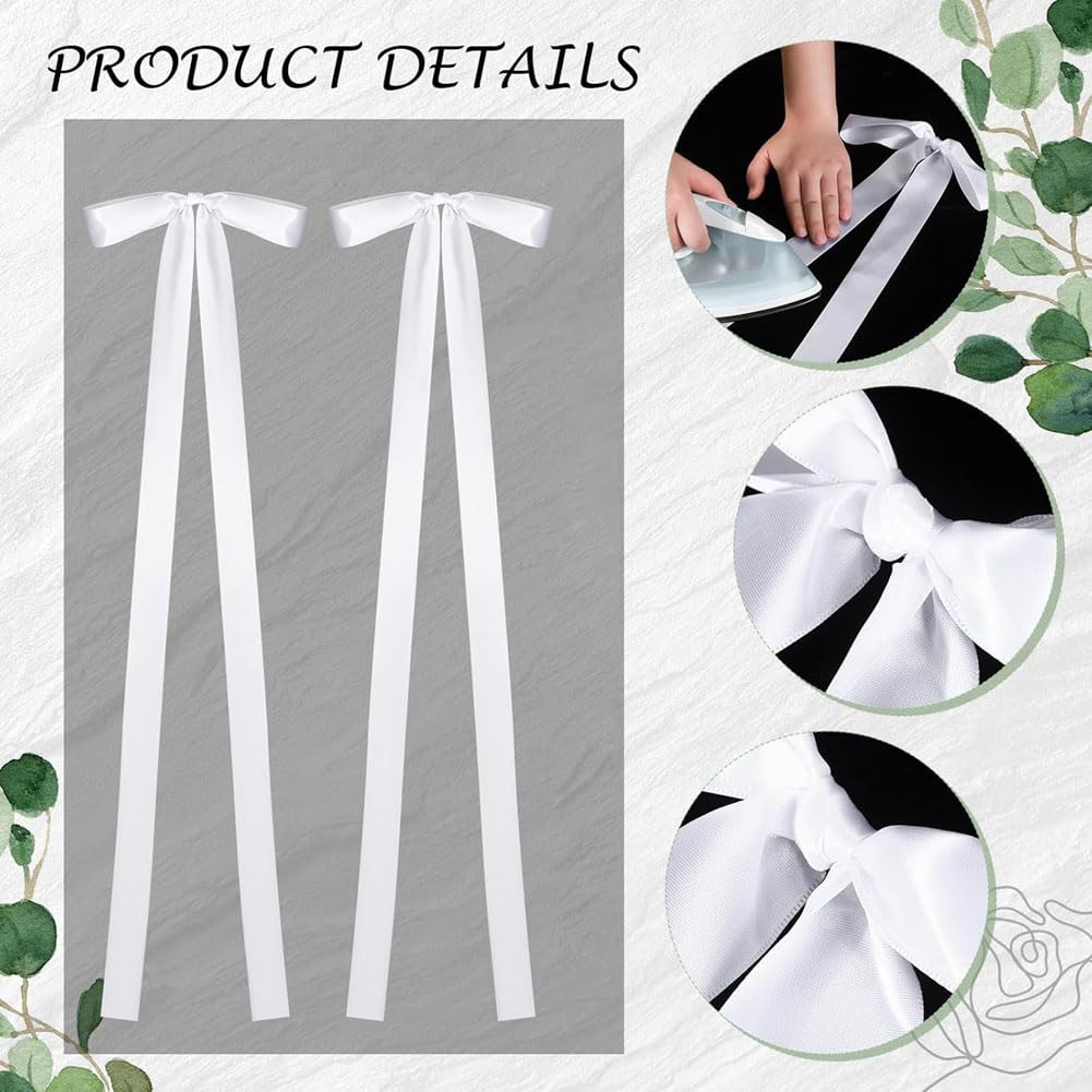20 Stück Weiß Hochzeitsschleifen 25×120cm Lange Stuhlschleifen Groß Satin-Schleifen Einfach Autoschleifen Geschenkschleifen für Hochzeit Auto Stuhl Kirche Gang Kirchenbank Zeremonie Deko