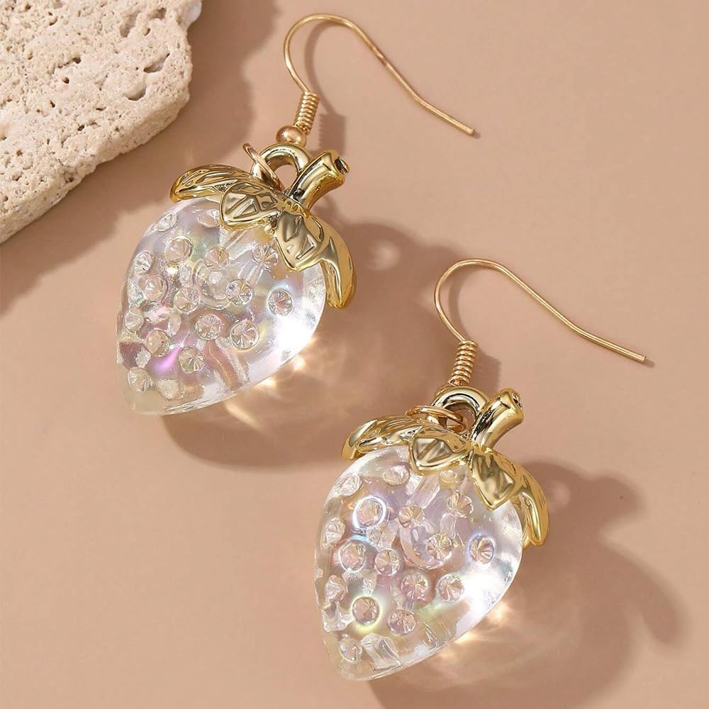 KZL Cute Strawberry Jewelry Set Funny 3D Imitation Fruits Strawberry Necklace Earrings for Women Imitation Pearl Beaded Choker Necklace Y2k Jewelry Gift - Image 3