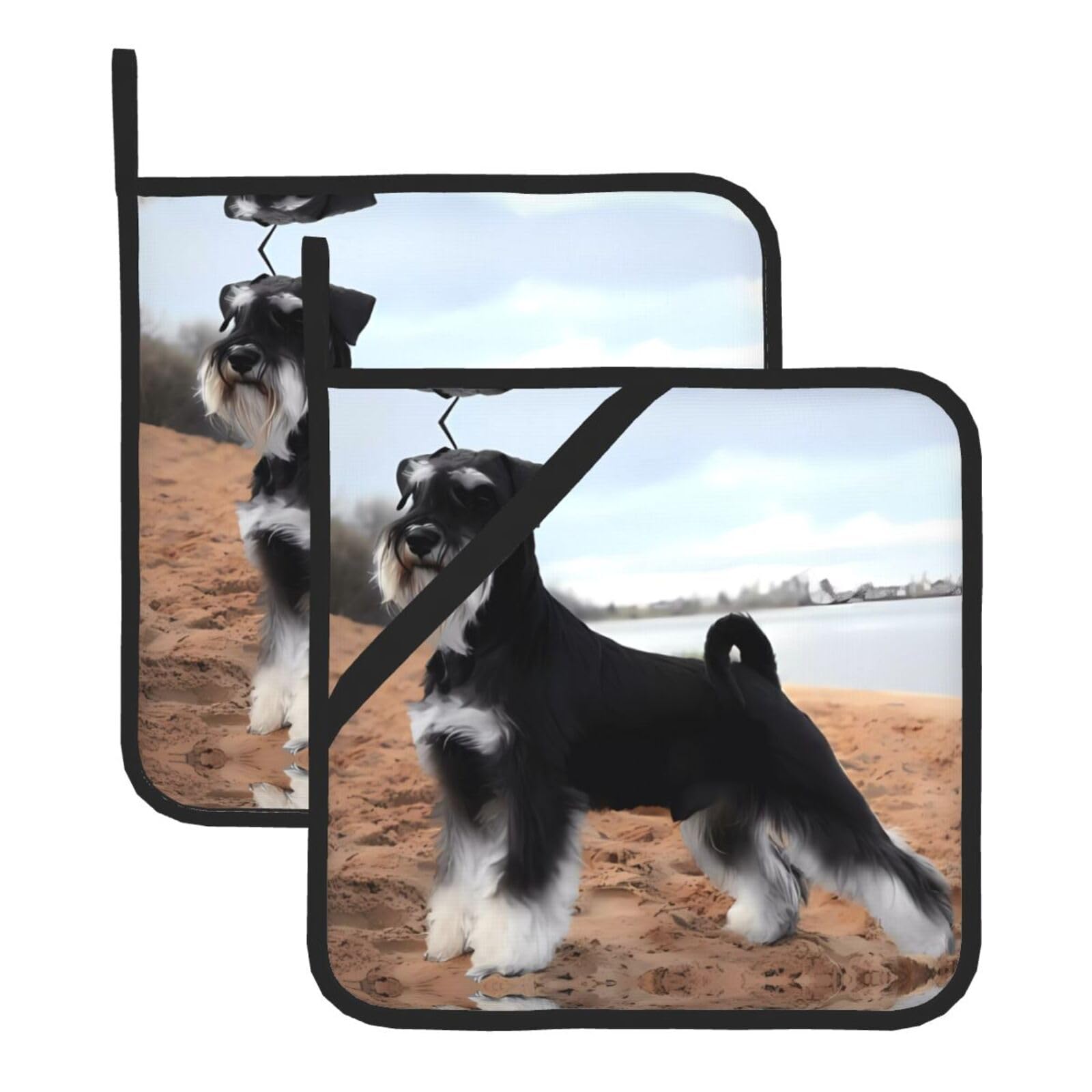 HJFCZH Animal schnauzer dog Prints Square Hot Pads for Kitchen - Waterproof Heat Resistant Potholders, Thick Trivet Covers with Hanging Loops, Oven & Grill Dish Protectors (2-Pack)