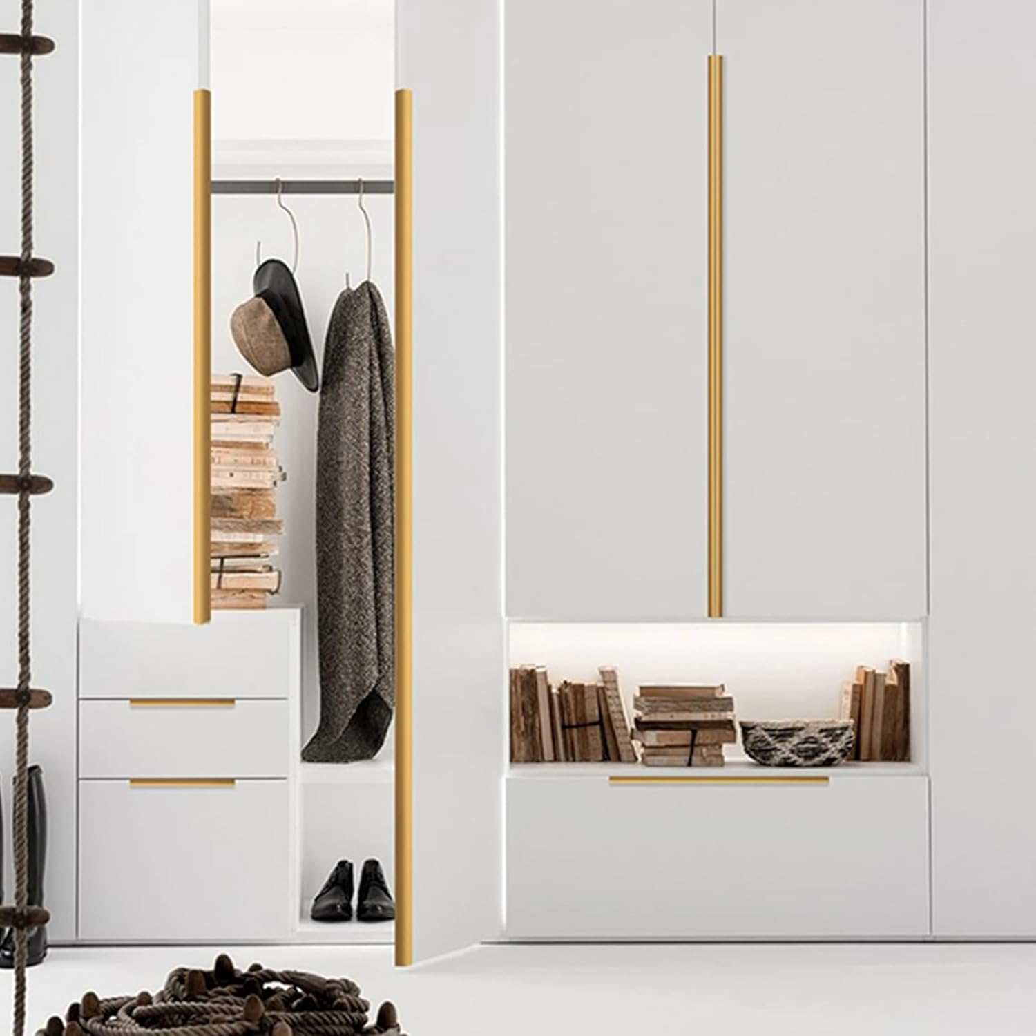 Finger Pulls for Cabinets Drawers - Aluminum Alloy Concealed Handle for Home Kitchen Door Dresser, Easy Installation (8, Brushed Gold, 300mm/11.82inch)