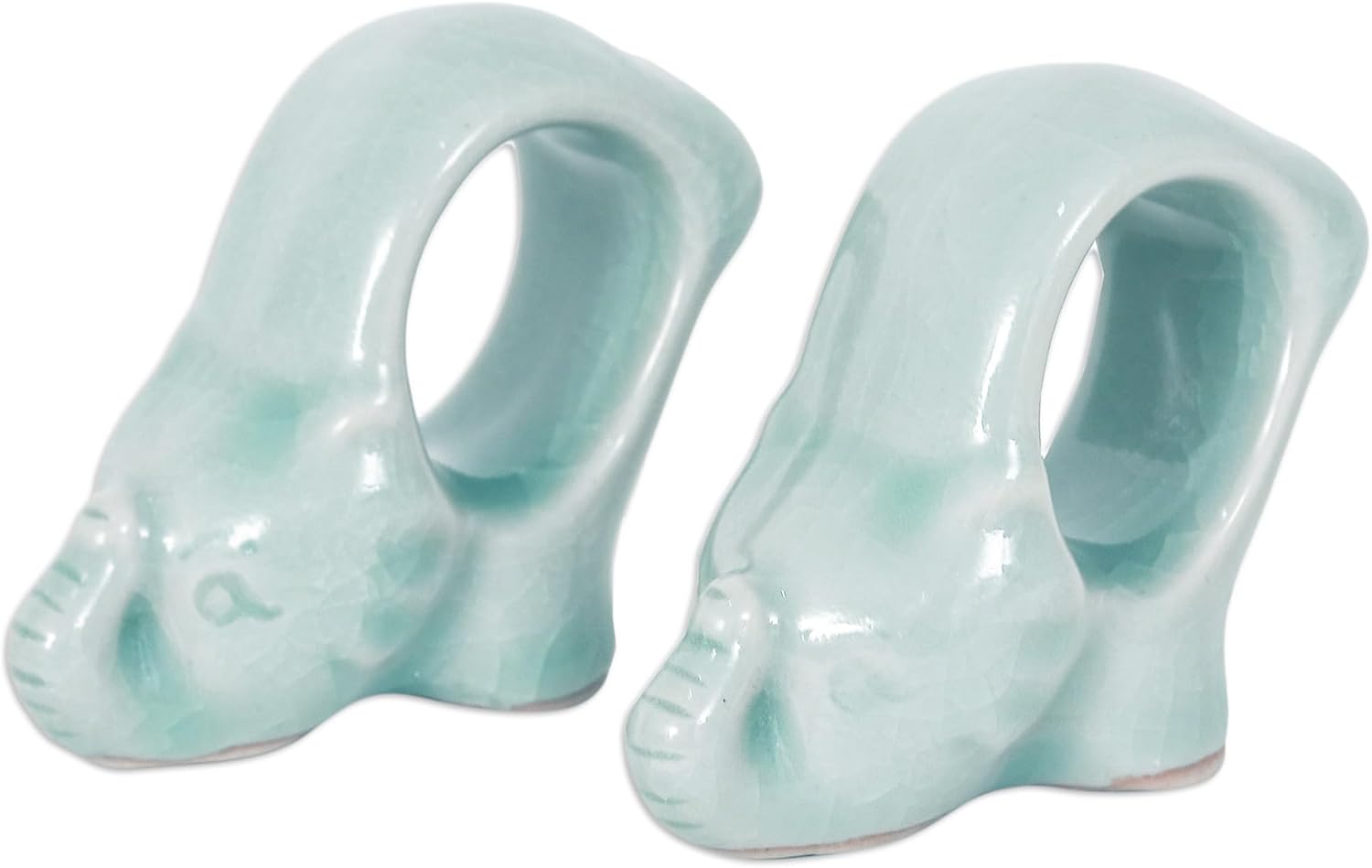 NOVICA Artisan Handmade Celadon Ceramic Napkin Rings Blue Pair Thailand Tableware Linens Solid Animal 'Grand Blue Elegance' (Pair)
