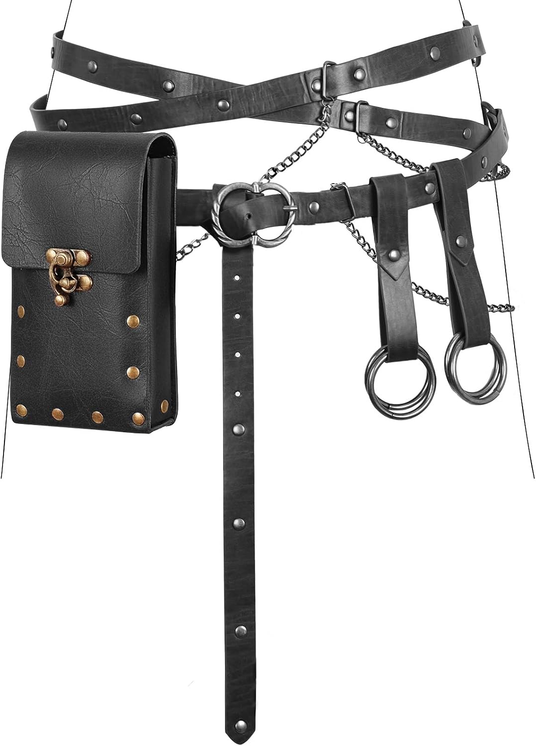 4PCS Renaissance Medieval DIY Belt - Adjustable Pirate Belt with Bag & Skirt Hikes for Ren Faire, LARP & Halloween
