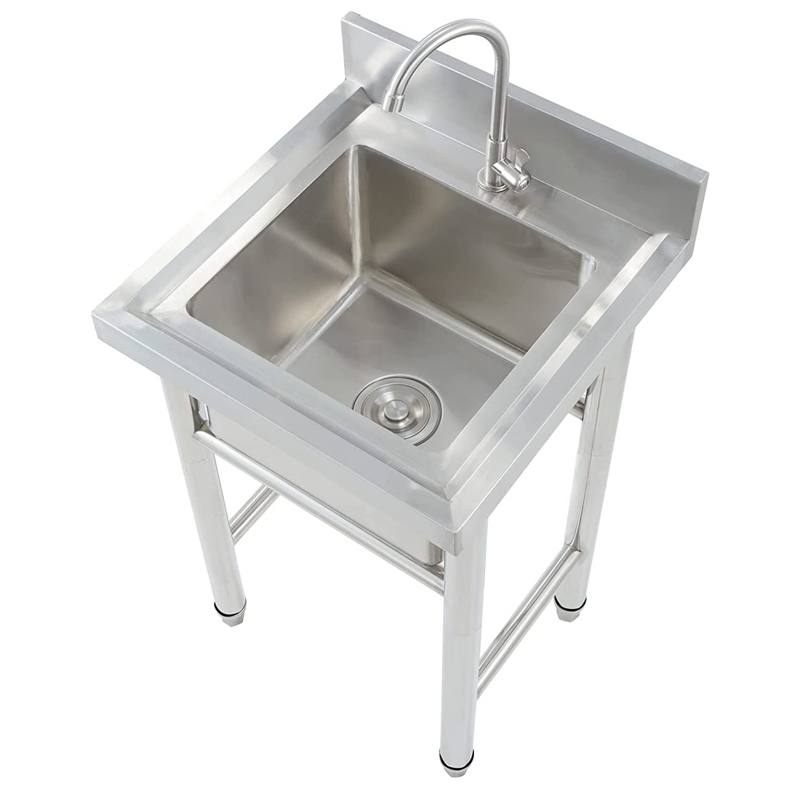 ZQFHSX Free Standing 304 Stainless Steel Utility Sinks for Laundry Room with Backsplash, Industrial Garage Sink Commercial Restaurant, Workshop