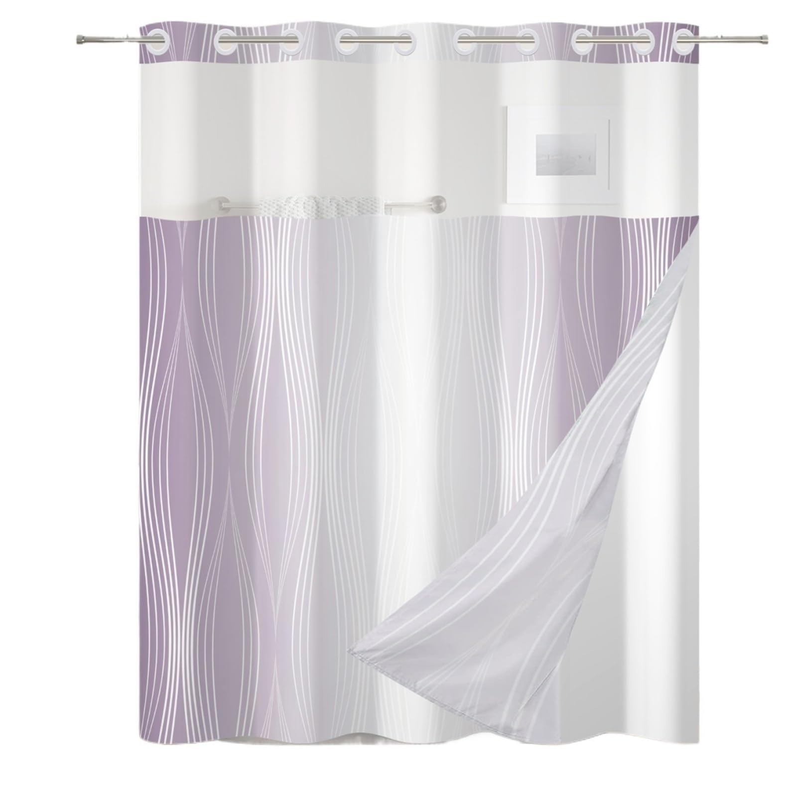 IRGVJIFR Shower Curtain Solid Color Gradient Shower Curtain Striped Hookless Double Layer With Snap In Removable Liner For Bathroom Bathtubs For bathroom