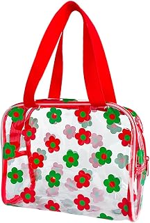 Toteprint Flower printed PVC Gift Bags with Handles Transparent Gift Bags 9.84x3.94x7.87 Plastic Reusable Gift Bag Shopping Wedding Clear Goodie Bags Clear Candy Bags Totes for School Birthday Party