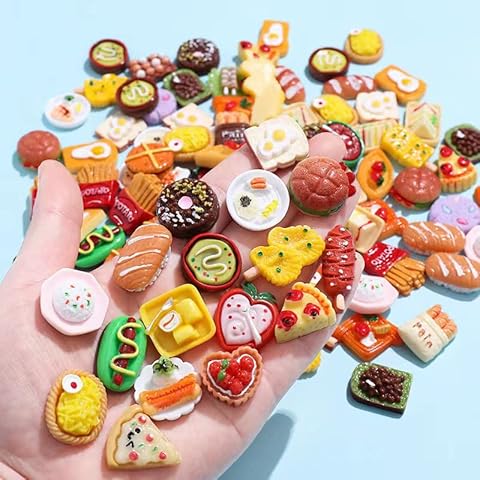 Gukasxi 42 Pieces Miniature Food Toys, Simulation Mini Food, Mixed Resin Mini Pretend Foods Set For Adults Teenagers Dollhouse Kitchen Pretend Play Diy Phone Case (Sushi Bread Pizza Burger) Cover