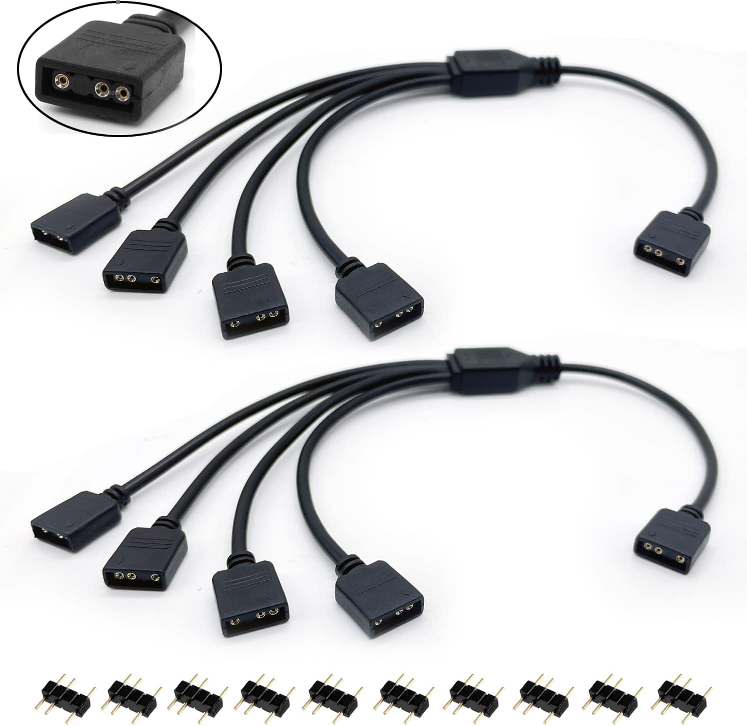 Jstincal ARGB Splitter Cable, 1-to-4 Female to Female 5V 3 Pin Addressable RGB Splitter Extension Cable ARGB LED Sync Cable for Computer Chassis CPU Cooler and 5V ARGB Fan (2 Pack)
