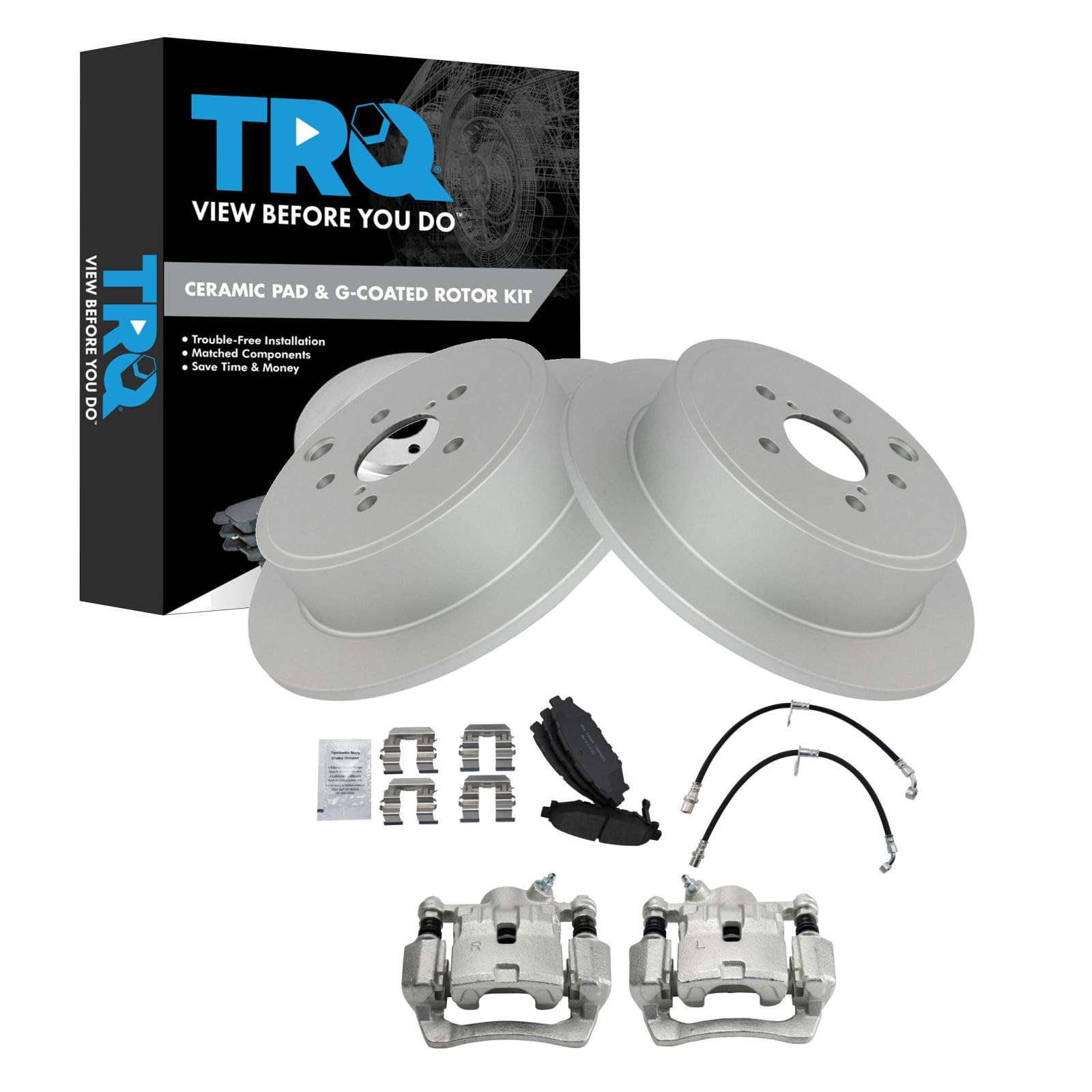 TRQ Rear Brake Pad &amp; Rotor Kit Ceramic Premium G-Coated