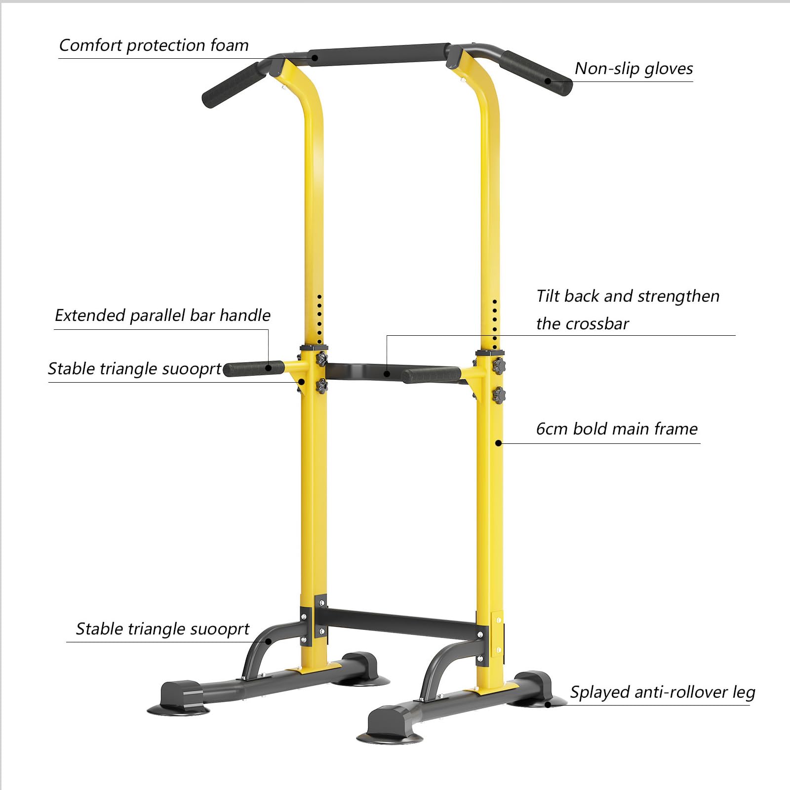 SogesPower Power Tower Station de traction pour salle de sport à domicile réglable en hauteur Jaune