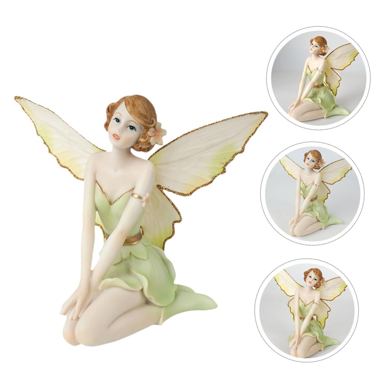 Figura de Ángel Flor Hada de Resina Pintada a Mano, Verde