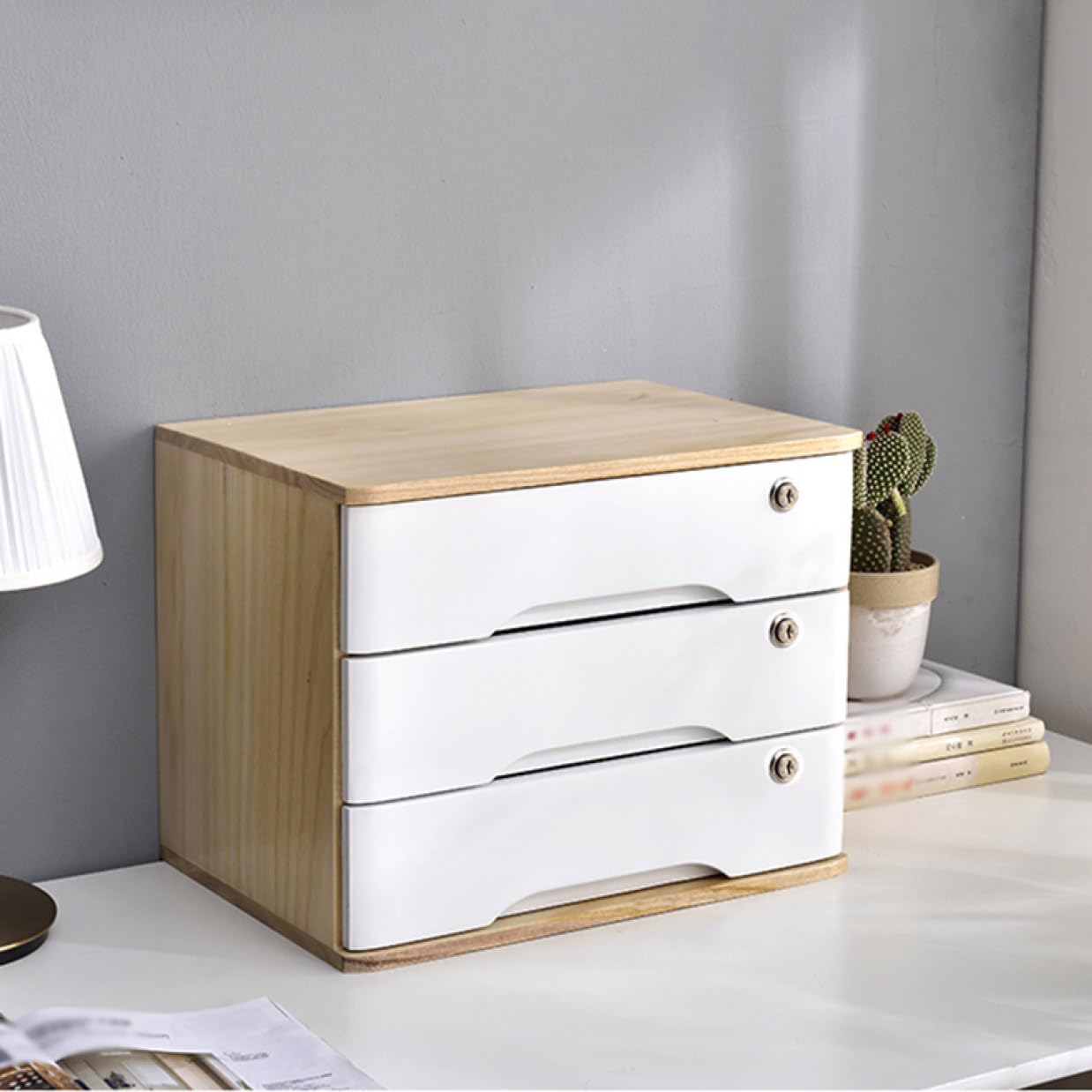 Amazon.co.jp: MJKQ9 鍵付き 引き出し 卓上 小物入れ 木製引き出し 大