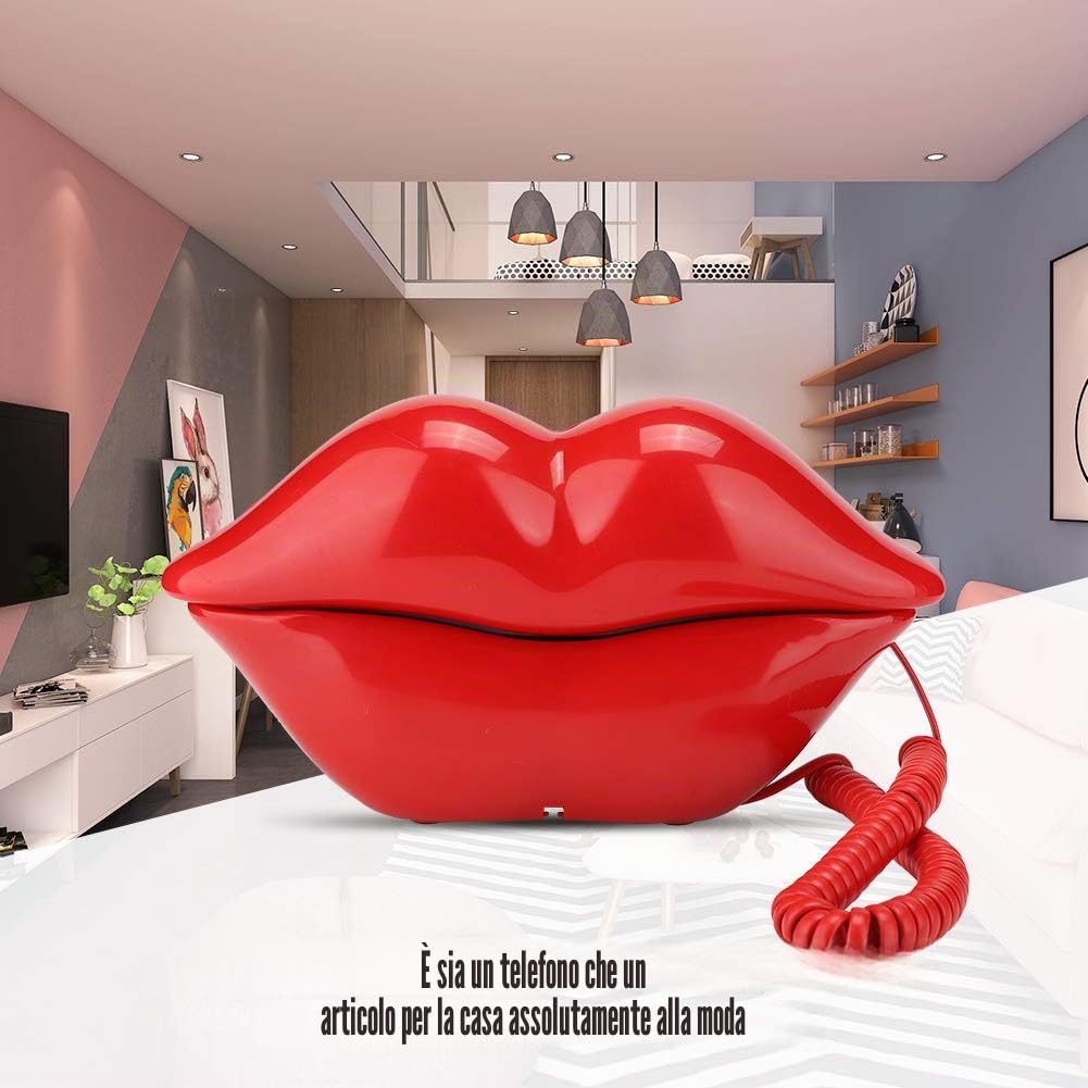 Telefono con Labbra Rosa, Telefono con Labbra, Telefoni Fissi Wx 3061 Set di Decorazioni per la Casa Multifunzionale a Forma di Labbro Carino Telefono da Tavolo Rosso (Grande