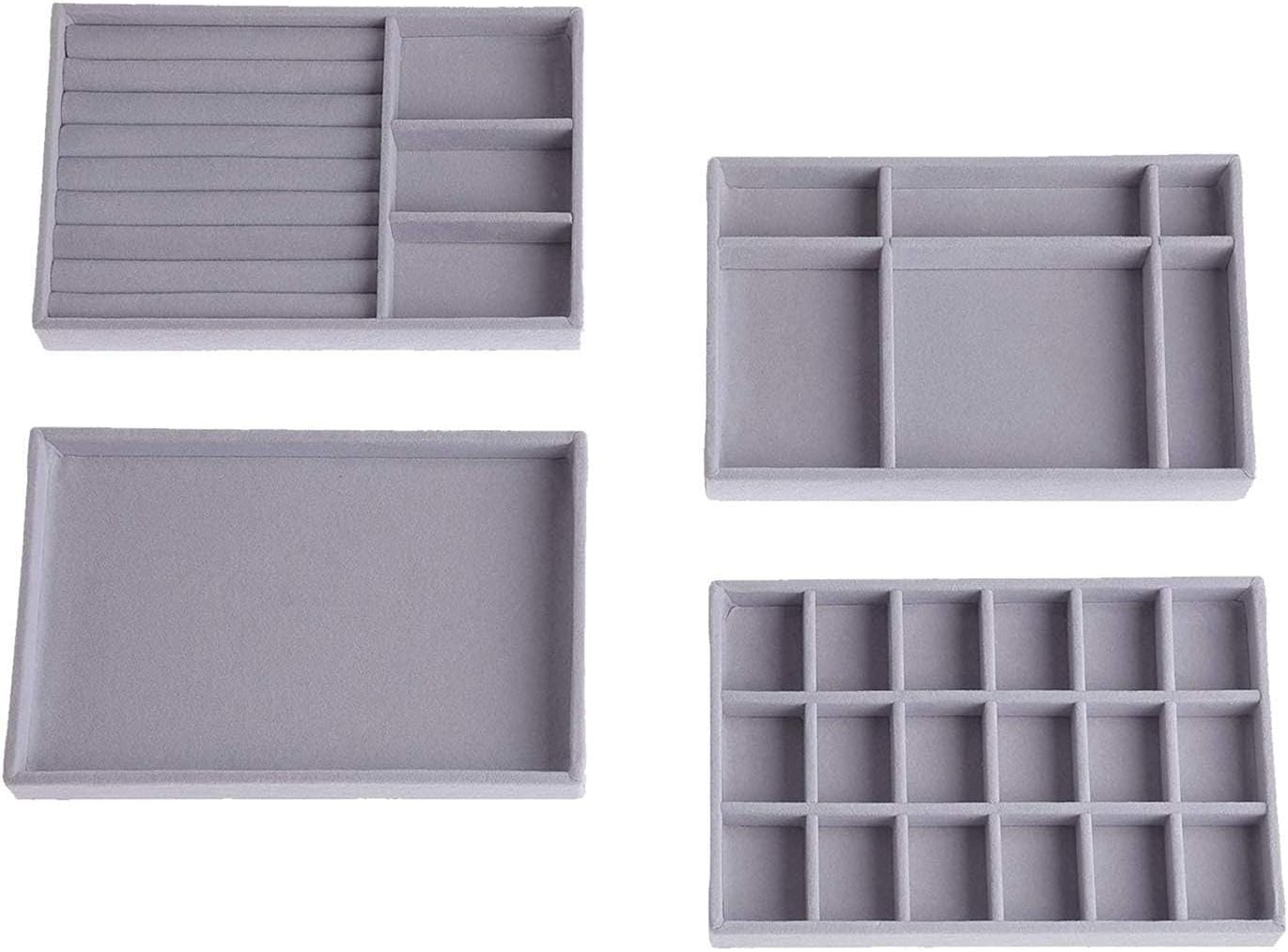 Stocomodi Jewellery Organizer, Jewellery Storage Drawer, Set of 4 Grey Trays