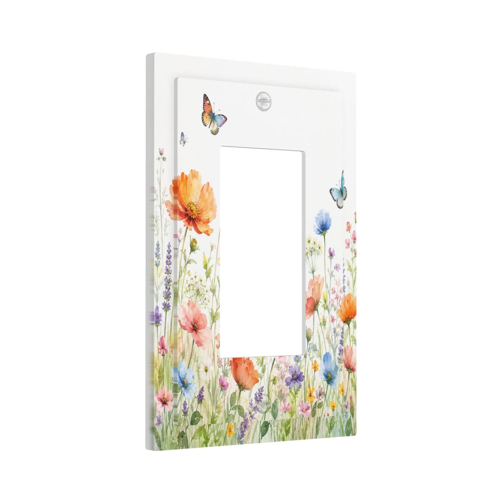Xuejiaku Decorative Outlet Covers Watercolor Wild Lavender Butterfly Spring Meadow Floral 1 Gang Rocker Light Switch Cover Plate Single Wall Plates for Electrical Switch Plate Covers for Home Decor