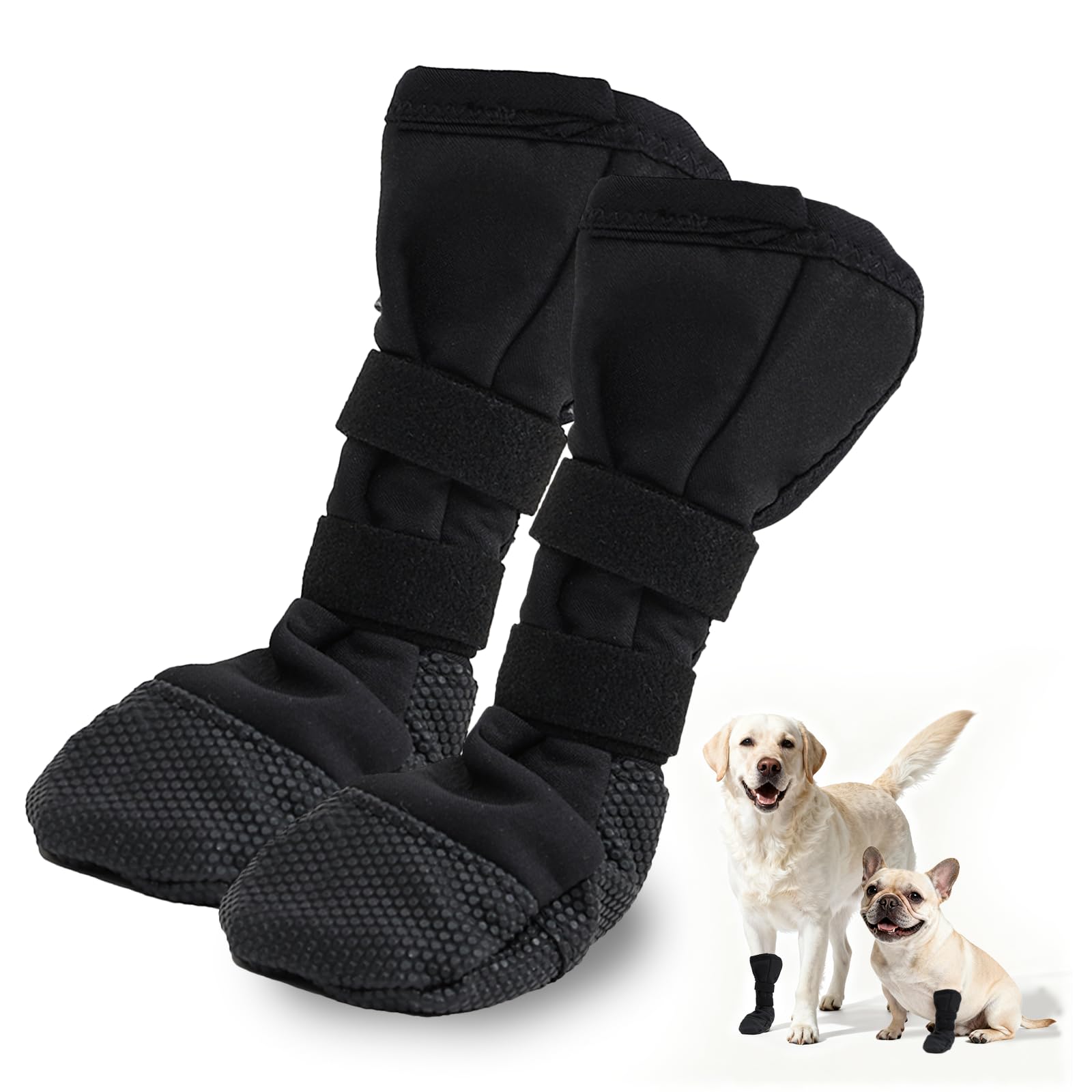Photo 1 of 2 Pack Recovery Protective Paw Boots with Non-Slip Sole, Anti-Licking Dog Boots, Black Polyester Post-Surgery Pet Footwear with Adjustable Velcro Straps (L)