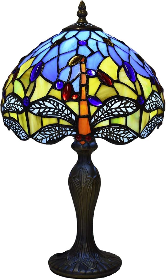 MaxSell Tiffany Table Lamp, Handcrafted, Pastoral Flowers Lampshade, Antique, 30 cm, Living Room, Bedroom (1003)