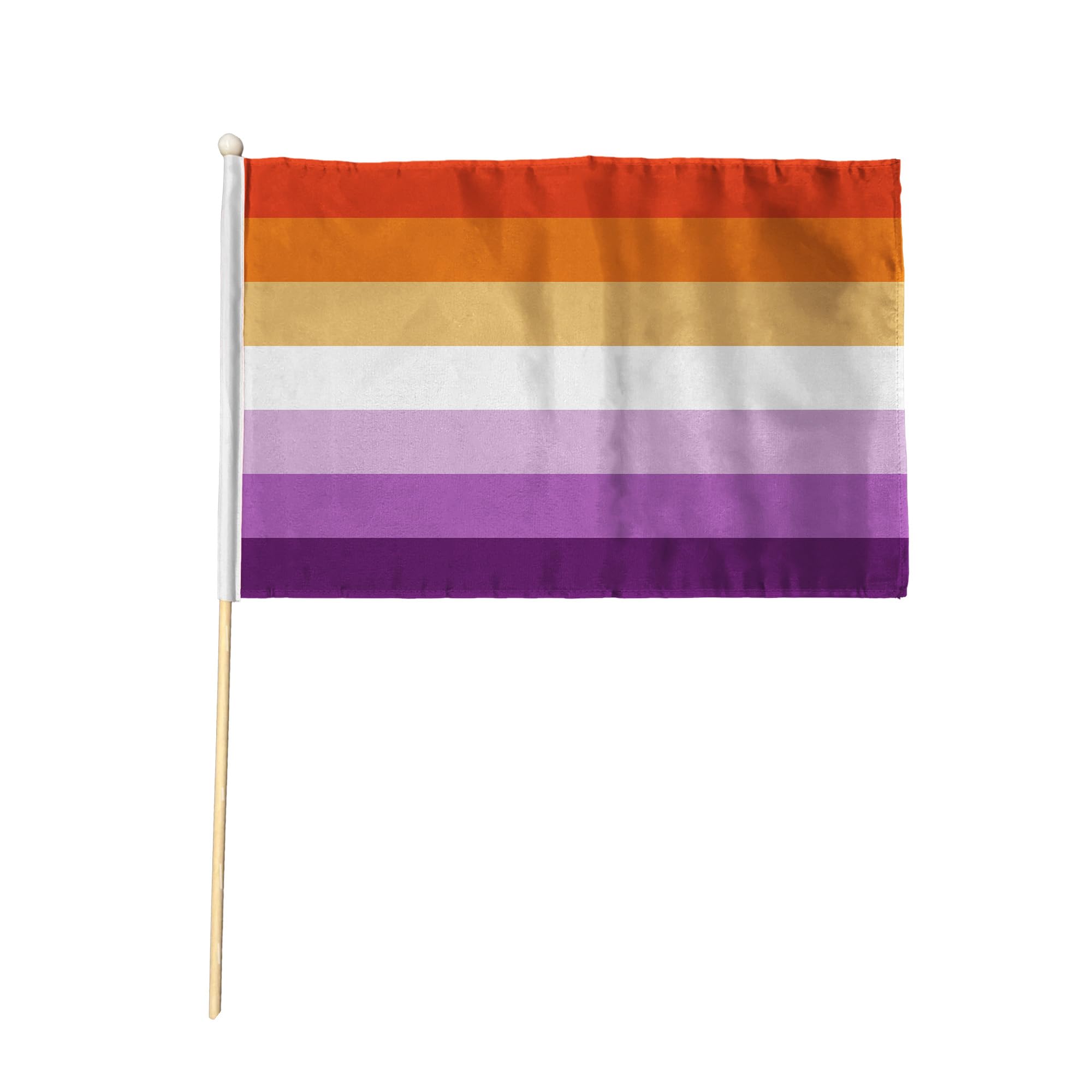 Flagtex Lesbian Pride Sunset Pack of 2 Hand Waving Flag (18x12 Inch Large) - Premium Wooden Stick Hand Flag Big Size Natural Wood Pole LGBTQ Orange Pink Flag Events