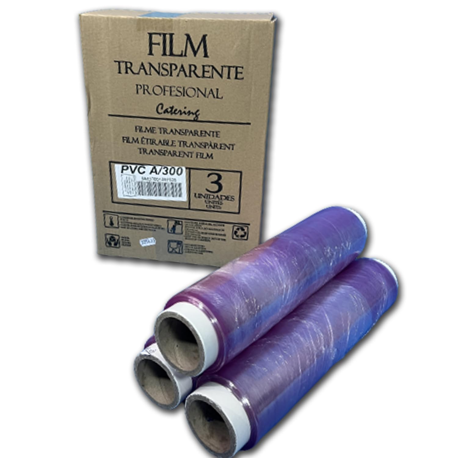 Film transparente alimentario profesional Almericorp®, gran resistencia - Pack 3 rollos (30cm x 300m) - Alimentación, industria, tatuajes.