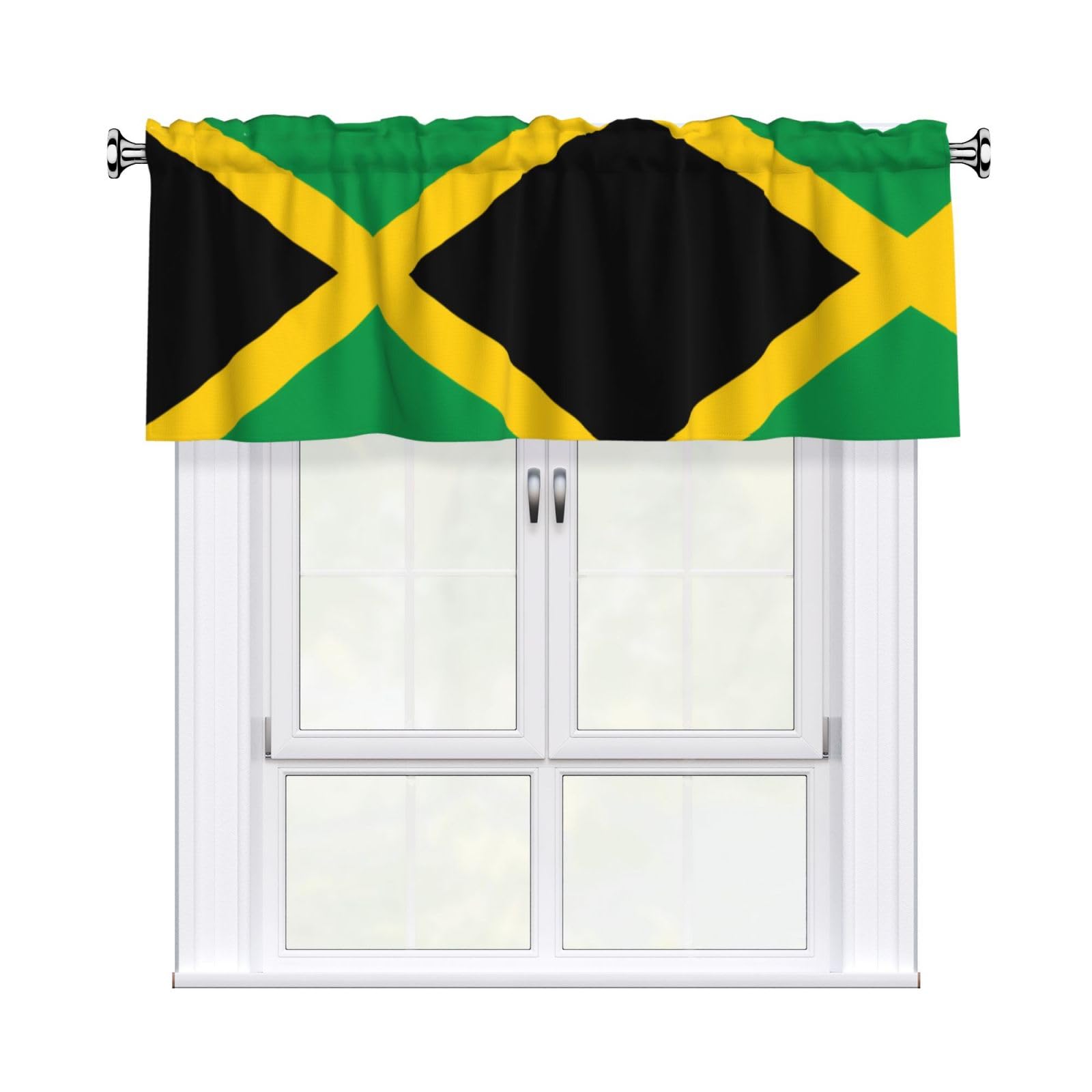 HJFCZH WHJSSF Flag of Jamaica Prints 54x18in Curtain Valance - Peach Skin Polyester Kitchen Cover with Light Filtering Floral & 3" Rod Pocket