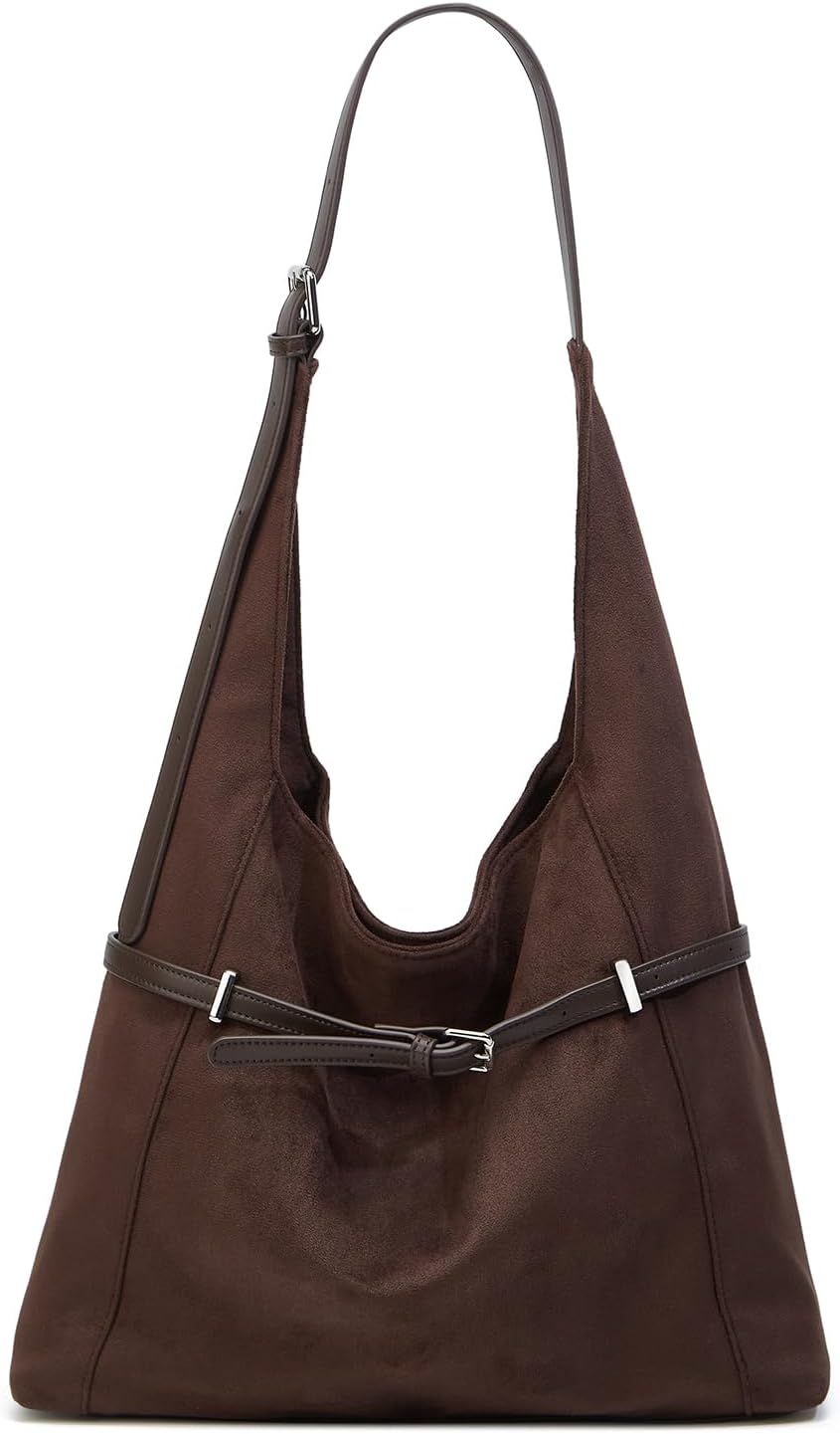 Retro Suede Tote Bag for Women Bucket Shoulder Purse Hobo Purse Slouchy College Travel Tote Handbag 2025