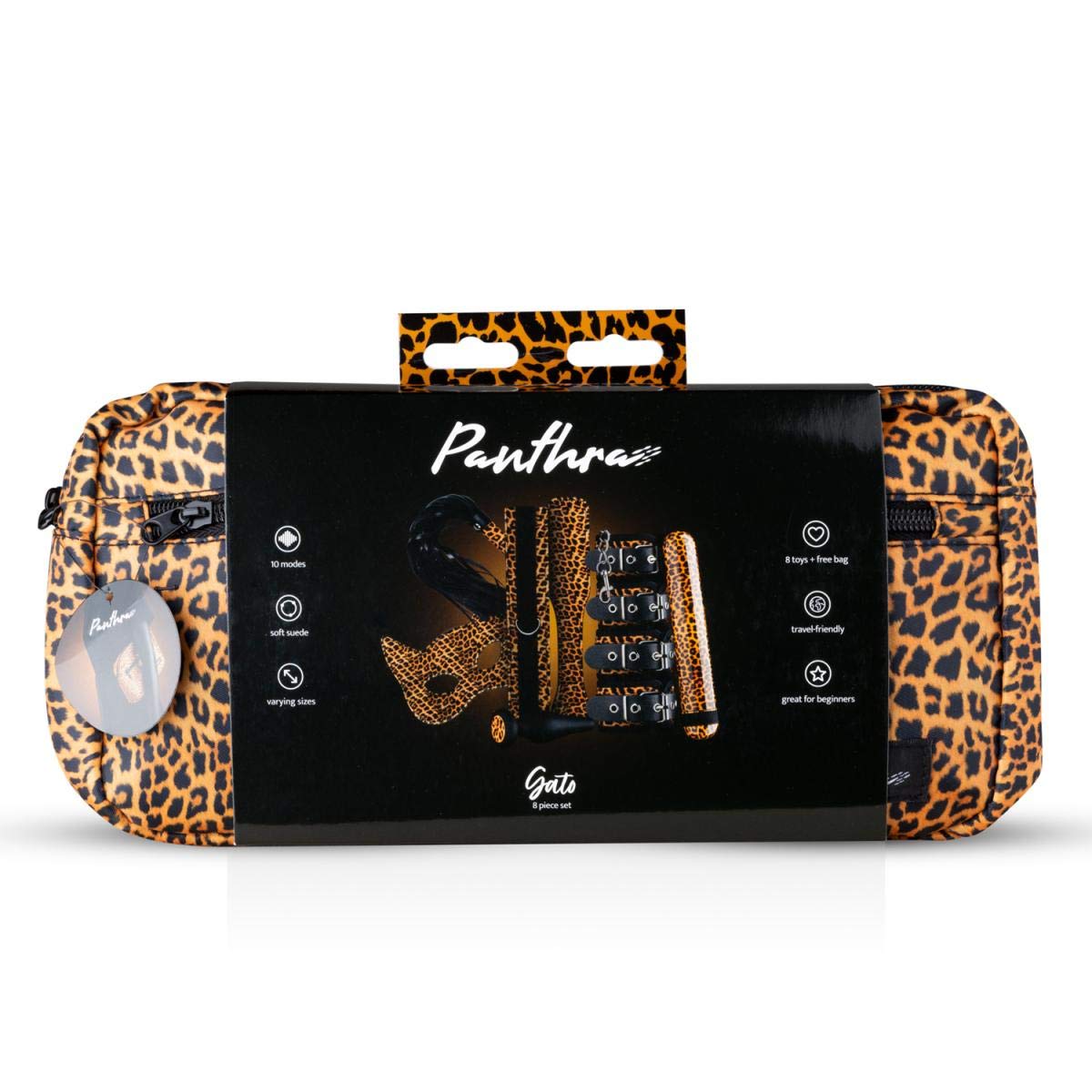 Panthra Coffret Cadeau Érotique Gato – Coffret Cadeau Érotique avec 8 Jouets Sexuels Léopard - Ensemble de Jouets pour Hommes, Femmes et Couples – BDSM Set incl. Sac Assorti - Sextoys Léopard
