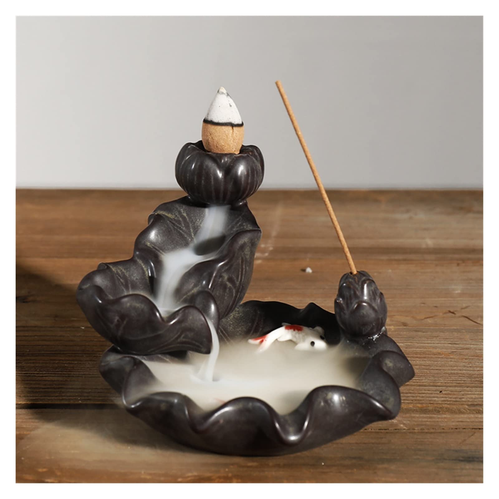 Bruciatore di Incenso Ceramica Cascata Bruciatore di incenso Bruciatore di incenso Bruciatore di incenso Lotus Flower Burner di incenso Aromaterapia Sedile di incenso + 20 Incenso Portaincenso