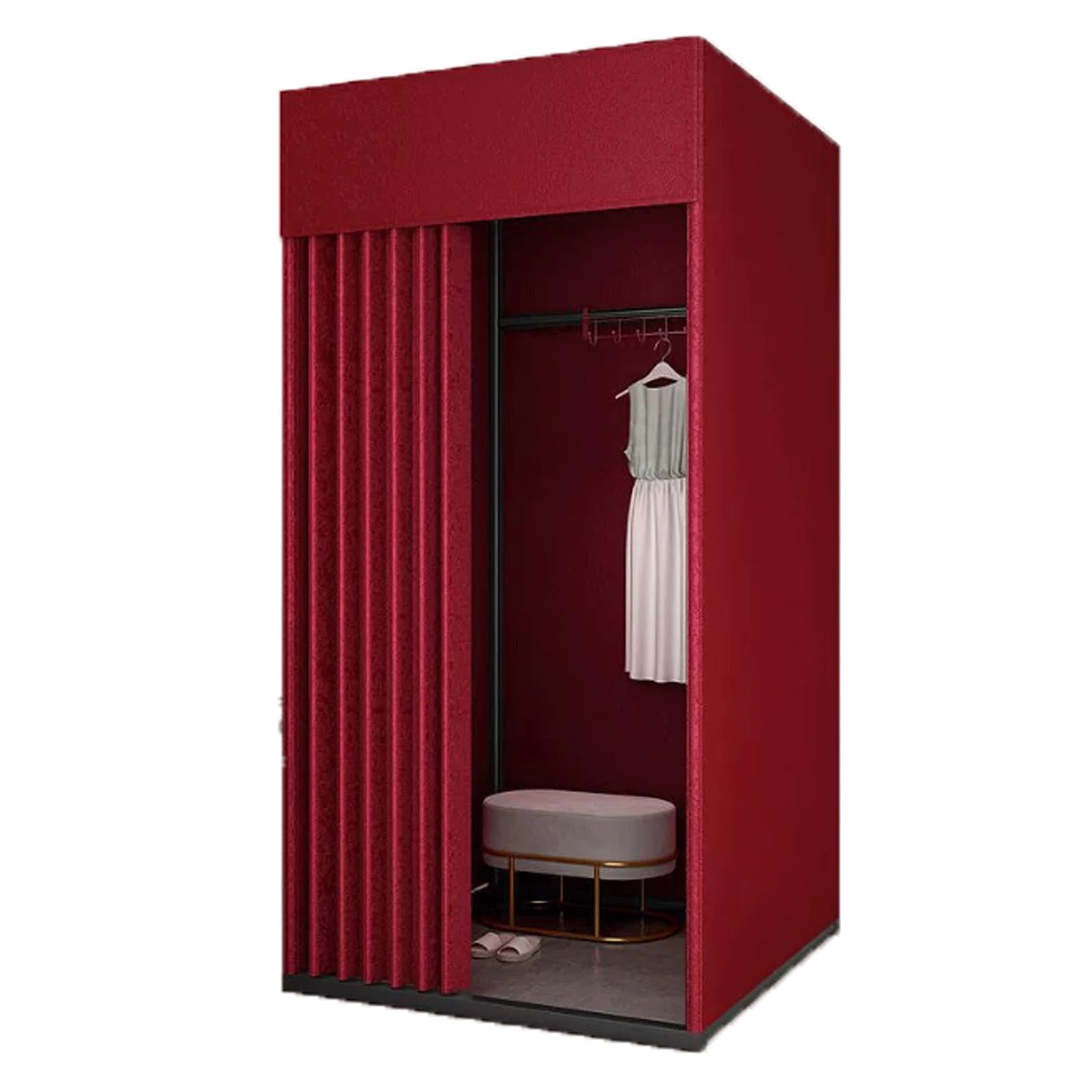 Cabine d'essayage portable pour défilés et boutiques éphémères avec rideau occultant rouge