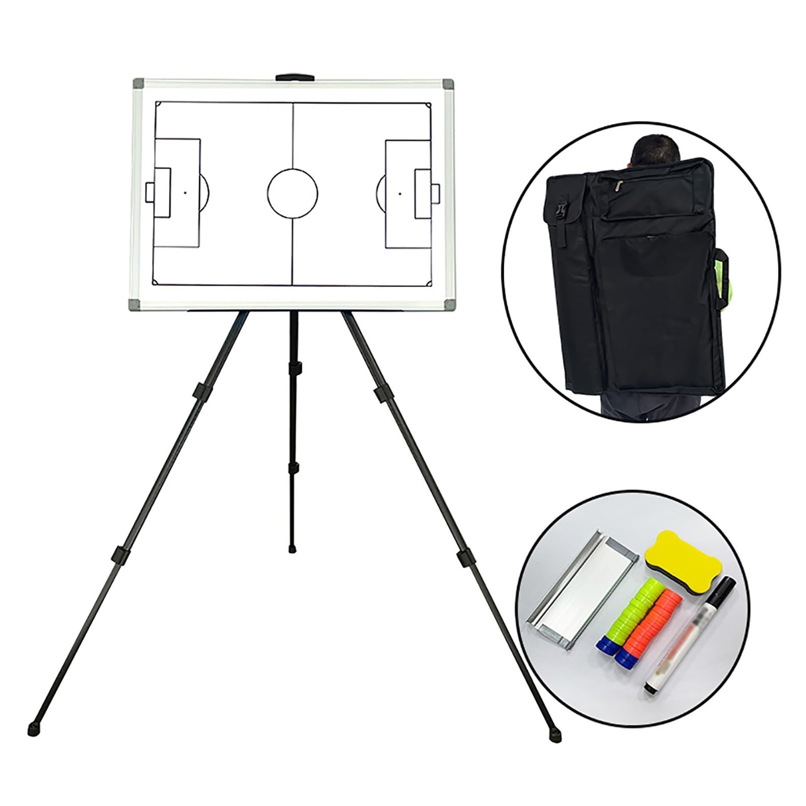 Carpeta Táctica Magnéticas de Fútbol, para Entrenadores Futbol Tablero, ​​altura Ajustable, Diseño Doble Cara, con Trípode y Bolsa de Transporte, Ideal para Entrenamientos(Backpack)