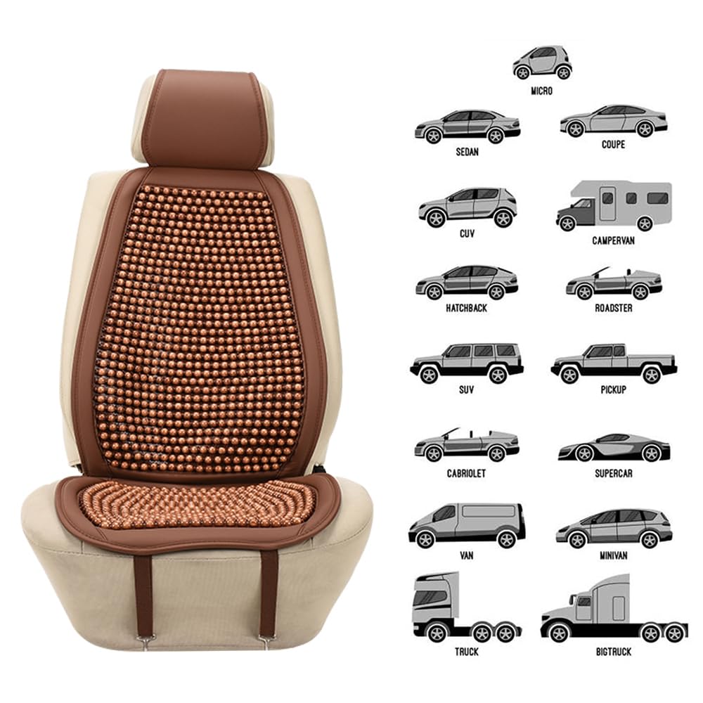 Blueshyhall Coprisedile per auto con massaggio, 1 pezzo Freddi e traspiranti coprisedili per auto, coprisedile per sedili anteriori, perle di legno, coprisedile universale con cuscino massaggiante per