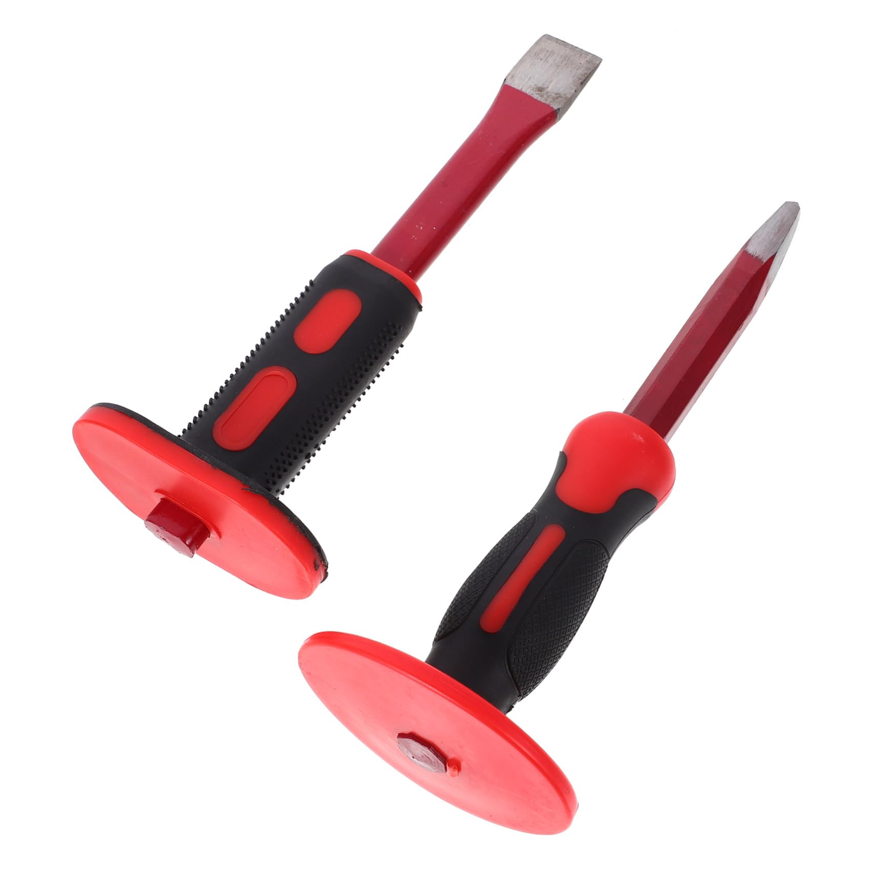 Uonlytech Set di Scalpelli per Demolizione in Acciaio Cromo-vanadio Rosso Impugnatura Antiscivolo e Assorbimento Urti, 2 Pezzi per Muratura e Lavorazione Metalli