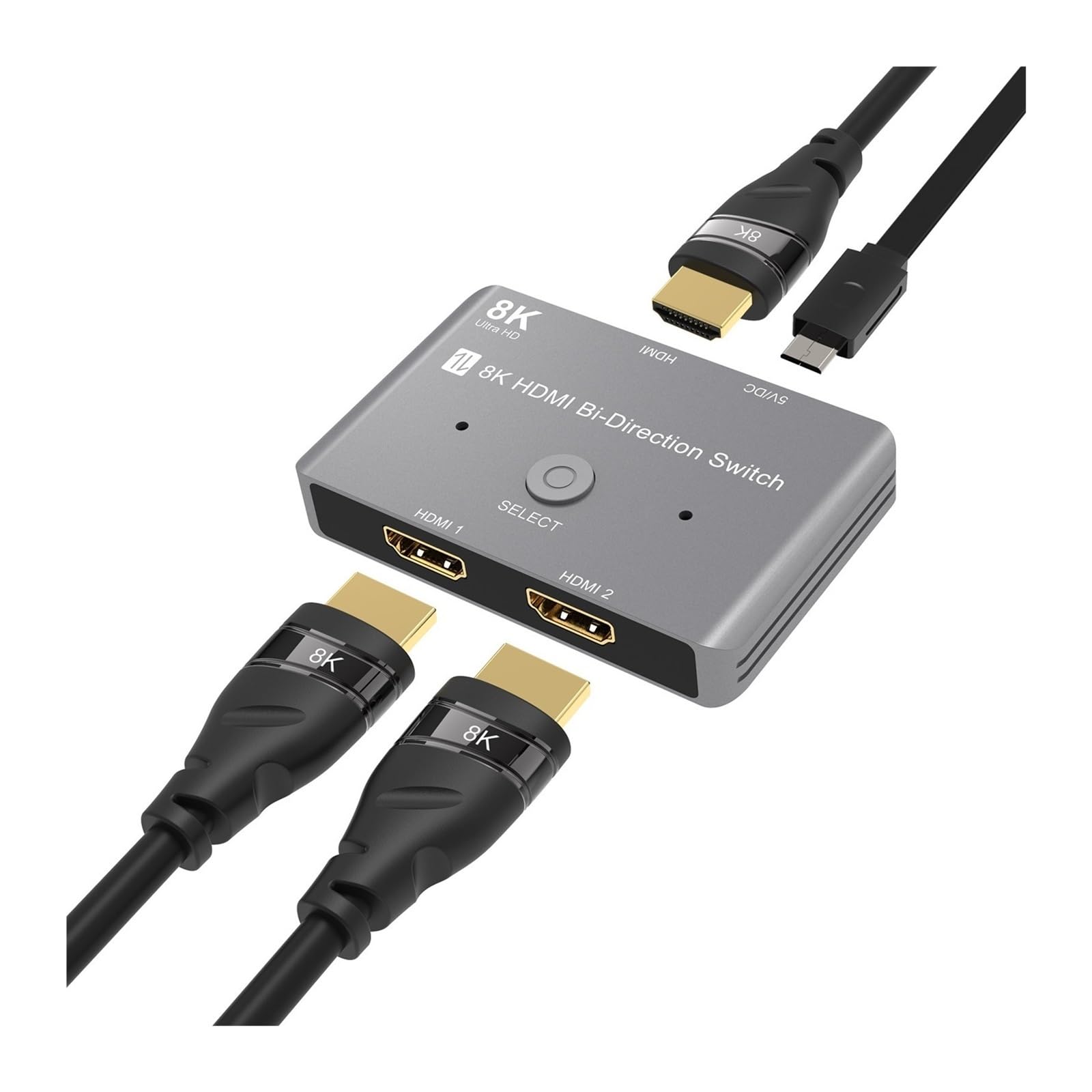 Interruttore video, Switch bidirezionale 8K HD 2.1 compatibile con HDMI 8K@60Hz 4K@120Hz 1in Out 2in Splitter ad alta velocità 48Gbps per uffici domestici, data center(Black)