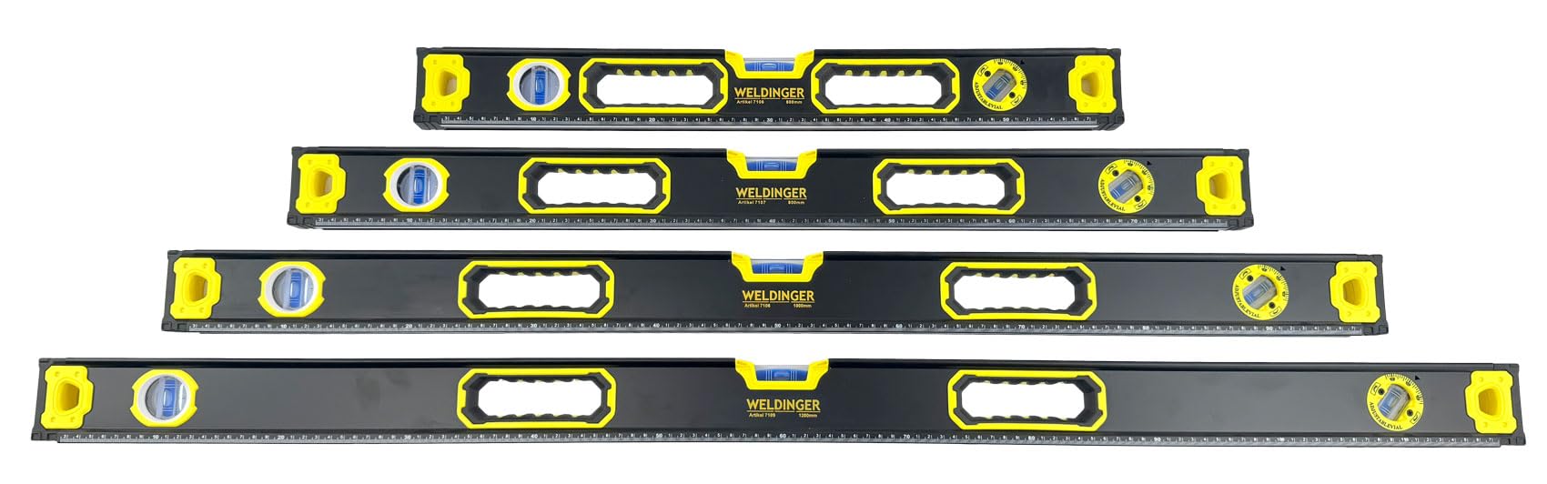 WELDINGER Wasserwaagen Set 230-1200 mm 5 Stück magnetisch Top View zwei Libellen