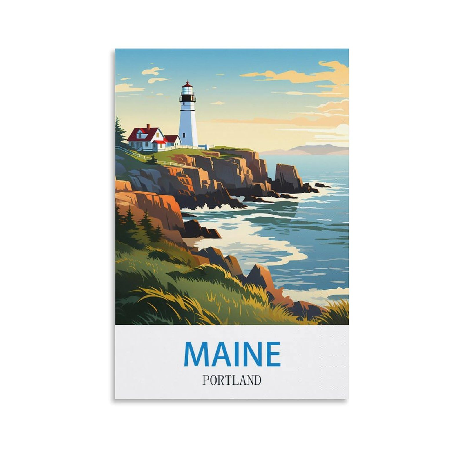 Ndoud Unframe-Style Maine Portland Bay Light Vintage Travel Posters 08X12inch(20X30cm) Wall Art Picture Print Canvas Painting For Living Room Home Decor