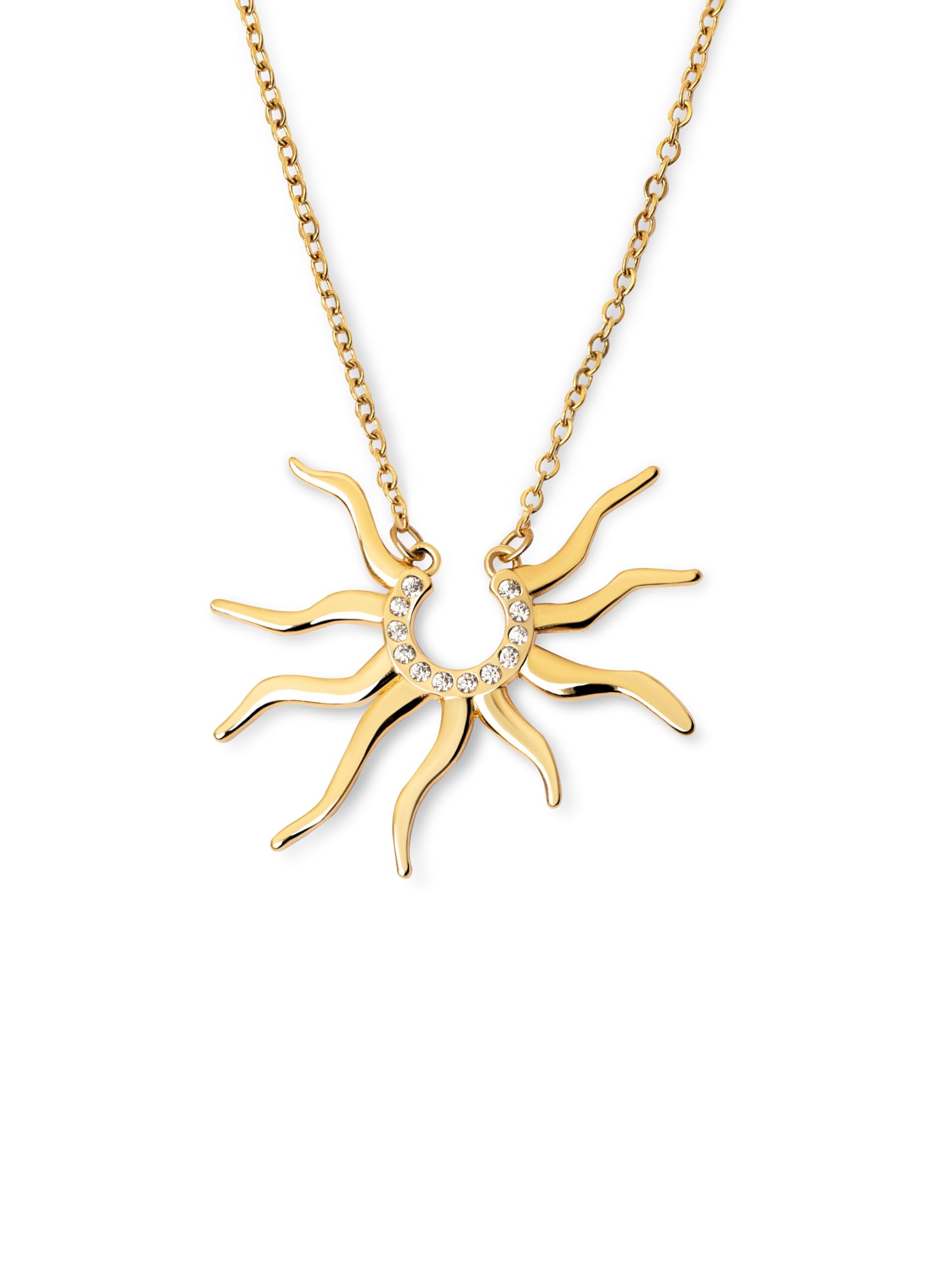 SINGULARU Sole Mio – aus Messing mit 18-karätigem Gold-Finish und Zirkonia-Details – Sonnenmotiv – Schmuck für Frauen