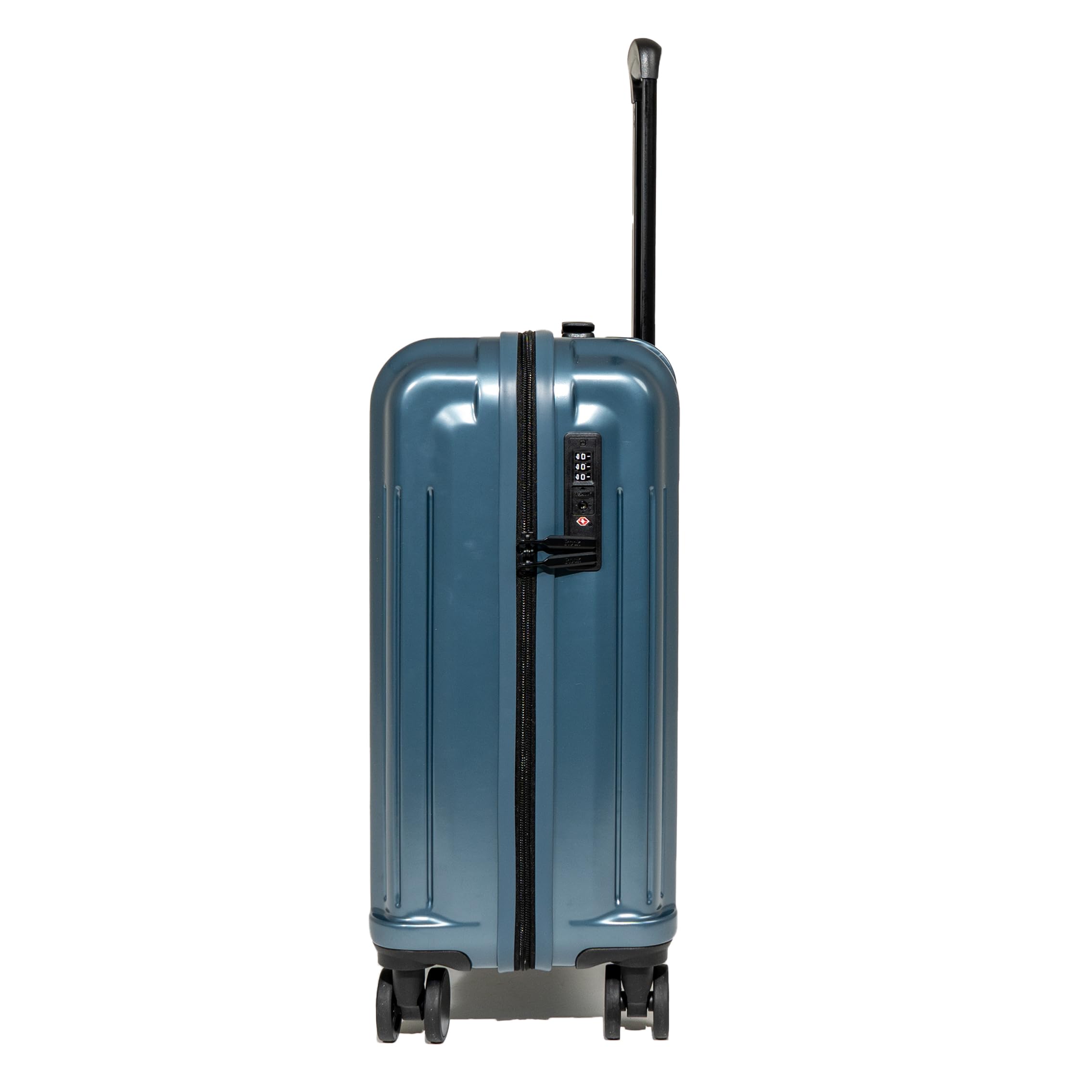 Rock Luna - Maleta pequeña de carcasa rígida en color azul, funda ligera y duradera de ABS con cerradura TSA, 8 ruedas giratorias y mango telescópico, equipaje a cuadros metálico plateado, 54,5 x 37,5