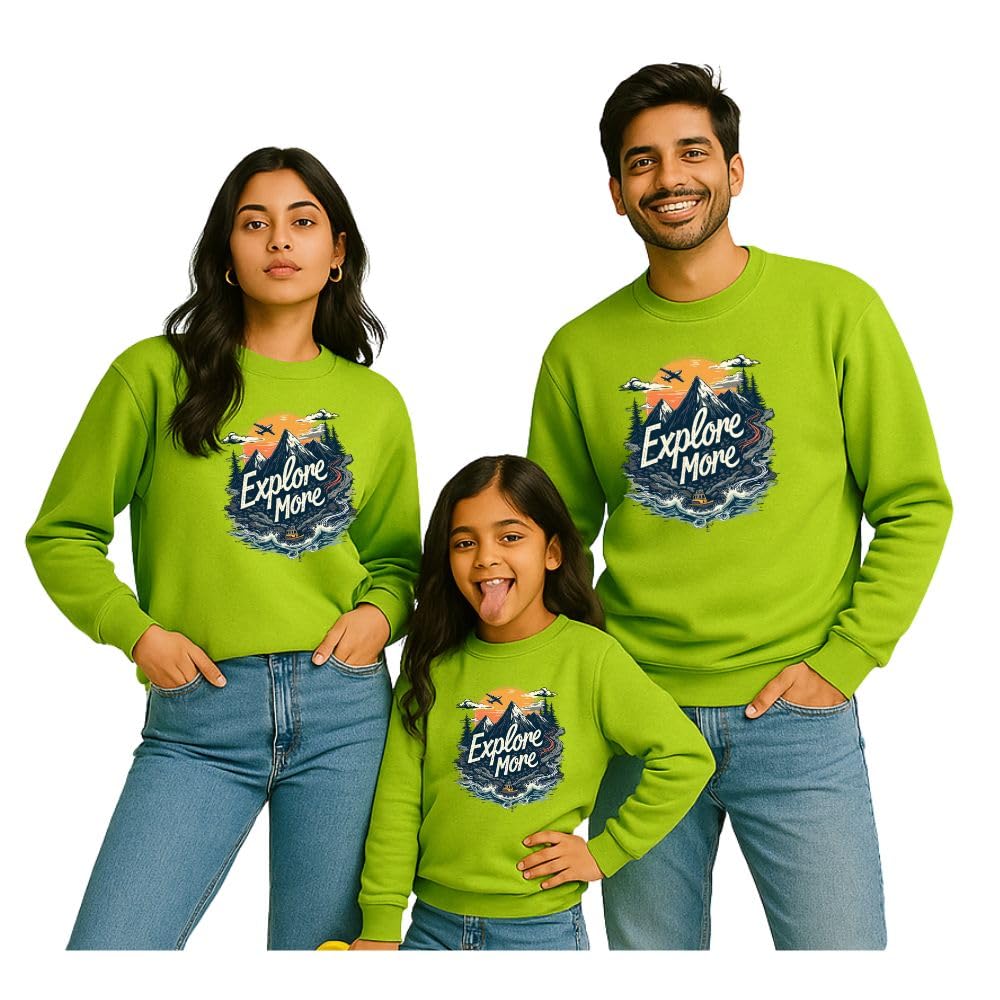 bouncy toonz Family Matching Sweatshirt Set – Explore More Theme Graphic Pullovers for Mom, Dad & Kids – Stylish Casual Outfits for Family Photos, Trips (Family-SS-Explore)-picture-15