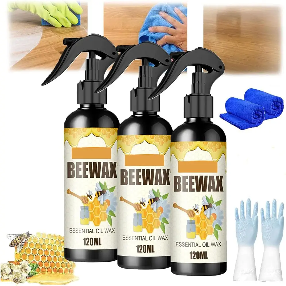 FIONEL 3pcs Furniture Polish Beeswax Spray - Natural Micro-Molecularized Beeswax Spray, Wood Cleaner and Polish for Floor Table Chair Cabinet Home Furniture to Shine and Protect