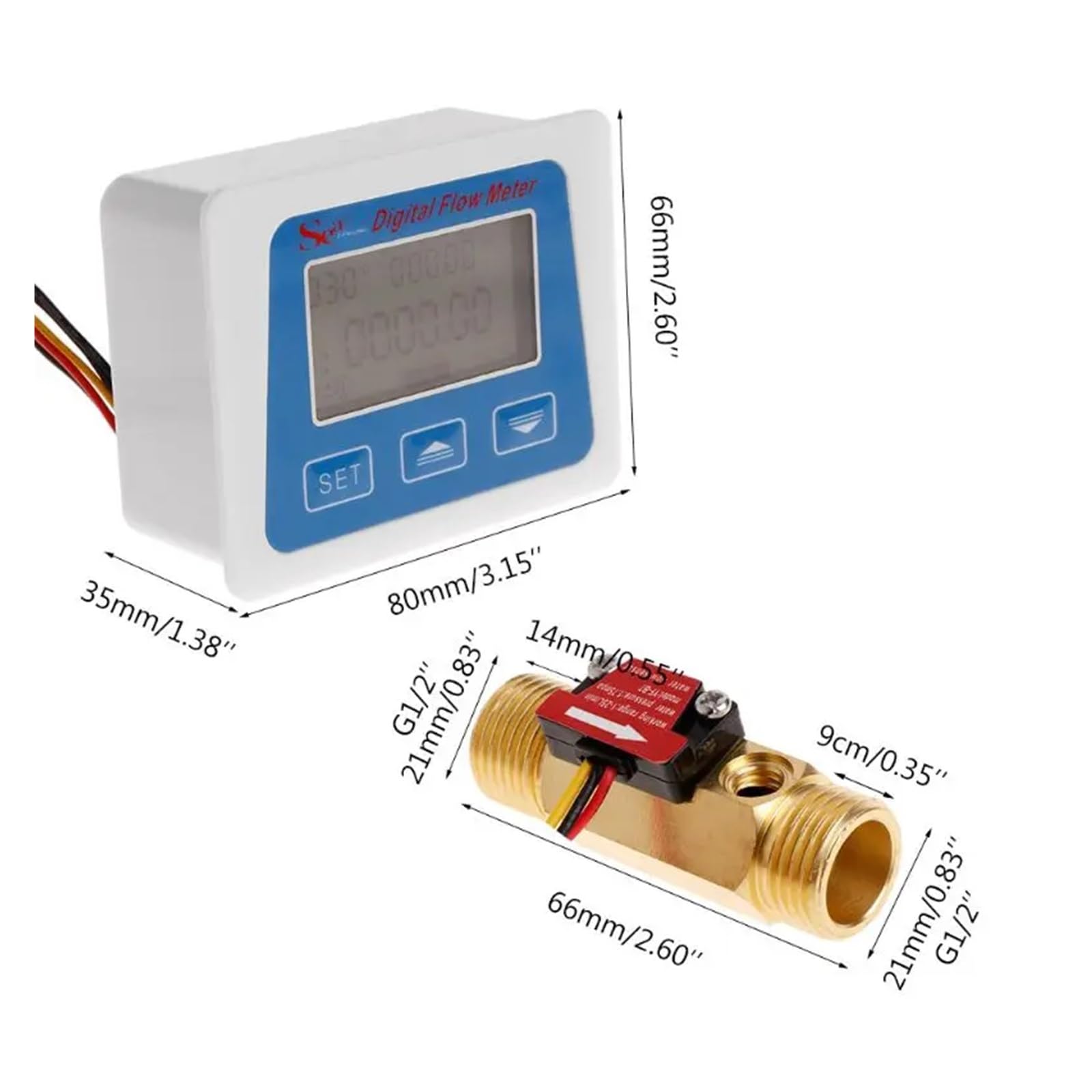 Medidor de flujo digital agua Registro tiempo temperatura con sensor G1/2