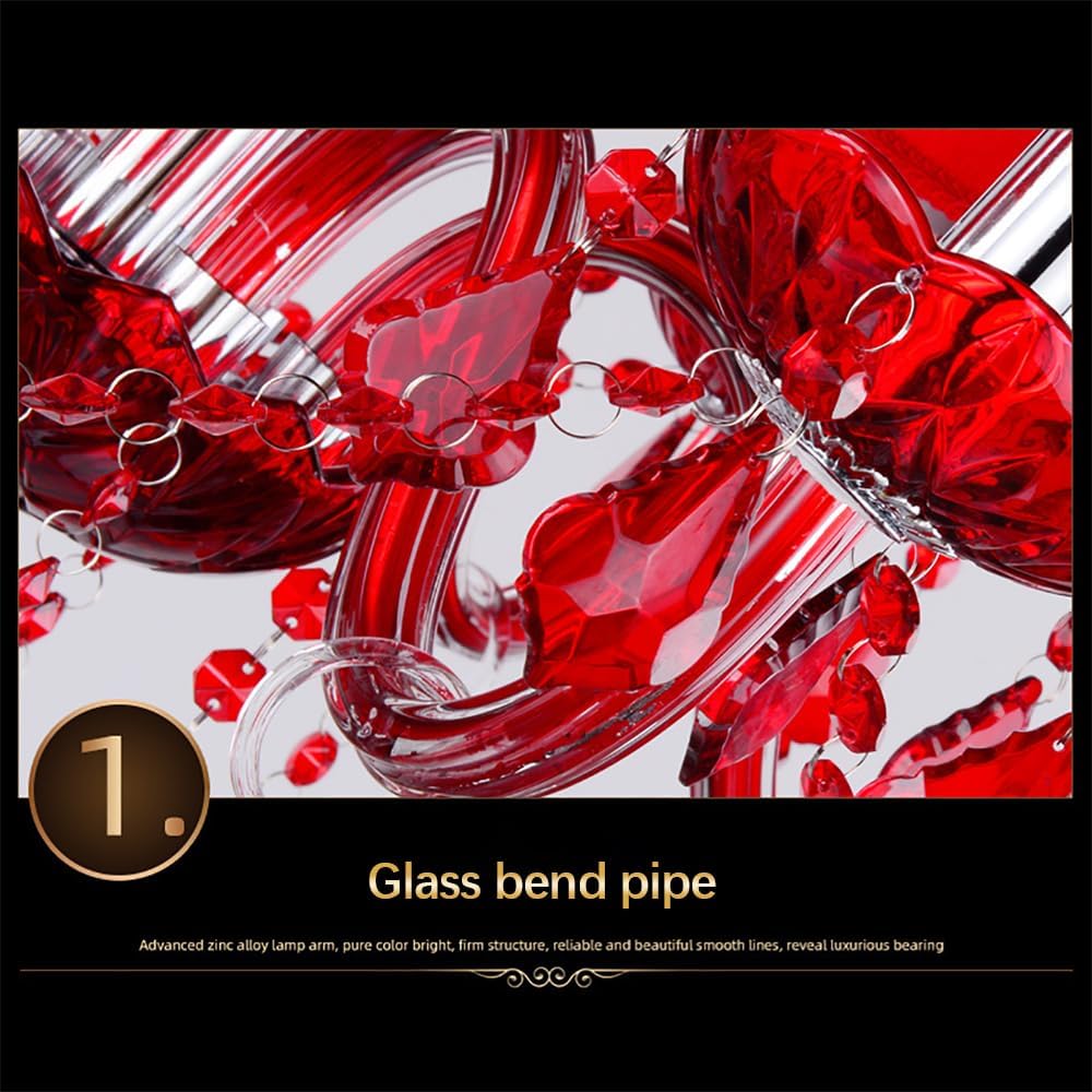 European Crystal Candle Red Pendent Lamp Luxury Living Room Restaurant Bedroom Girl's Room Villa Hotel Clothing Store Beauty Salon Cafe Bar KTV Chandelier (B A 18 Lights)