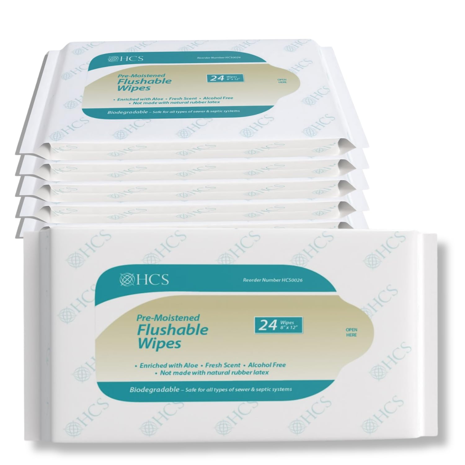 HCS XL Flushable Wipes for Adults - Travel, Home, Women & Men - Toilet Wet Wipes, Flushable - Pack of 24 Adult Wipe for Elderly w/Aloe - Bathroom,