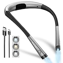 Glocusent Lampada da Lettura, LED luce del libro, Ricaricabile, 3 Colori, 6 Livelli di luminosità, Bracci pieghevoli, mani libere, Perfetta per Tejer, Estudiar, Dormir, Viajar