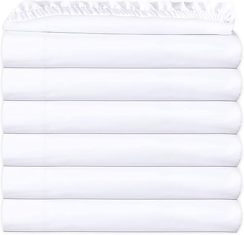 GOLD TEXTILES Juego de 6 sábanas bajeras de polialgodón T200 (60 x 80 + 15 pulgadas), tejido de percal  Sábanas económicas para ropa de cama del