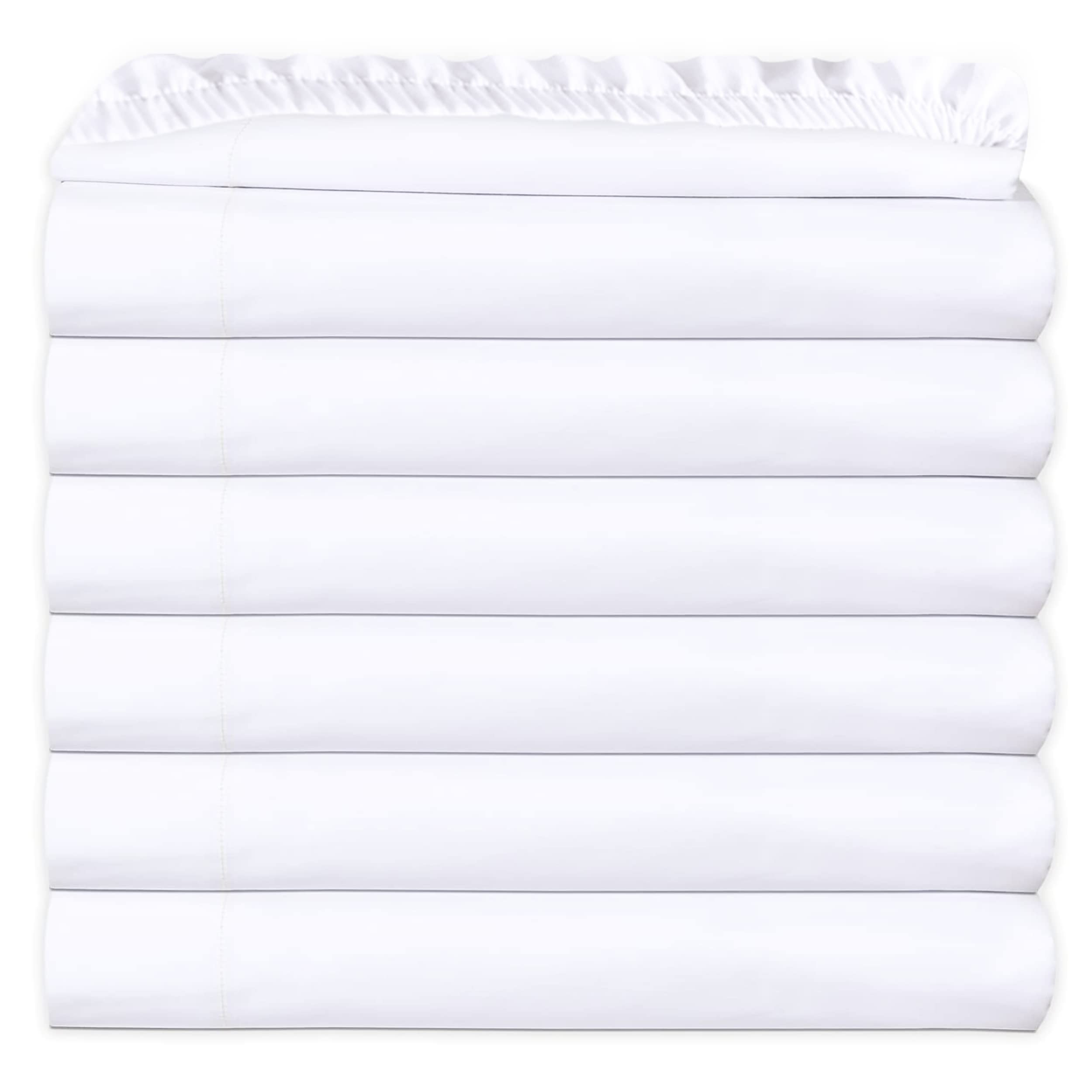 GOLD TEXTILESKing White Fitted Sheets Pack of 6 (78x80+14 Inches) Polycotton T200, Percale Weave - Economy Bed Sheet for Home Bedding, Hospital, Massage Table Hotel, Easy Care, Soft Feel (6, King)