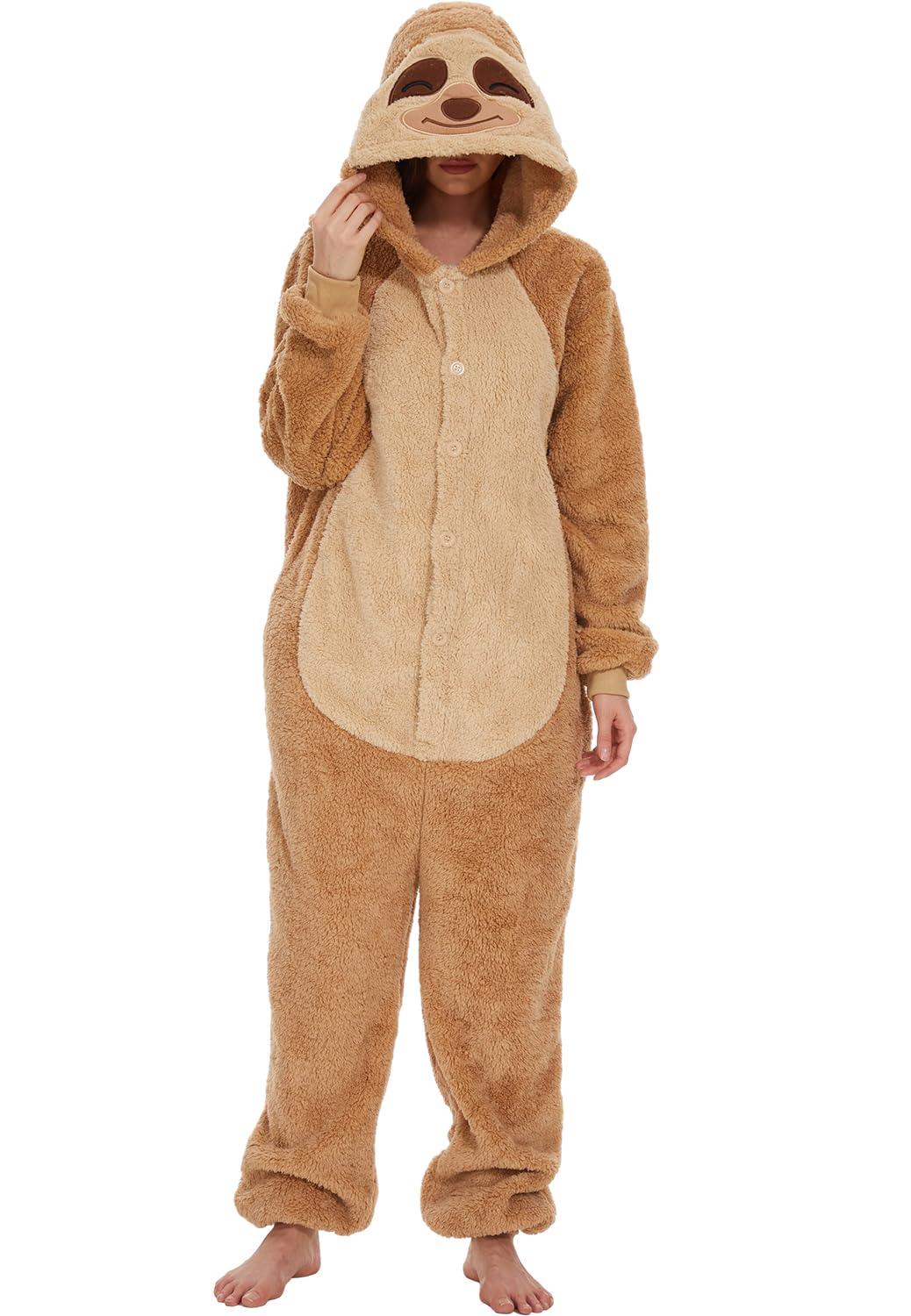 chuangminghangqi Lustiger Tier Einteiler mit Knopfleiste Kuscheloverall Damen Flauschig Plüschkostüm Ganzkörperanzug Fasching Partyoutfit Pyjama Herren Winter Erwachsene Geschenk für Frauen