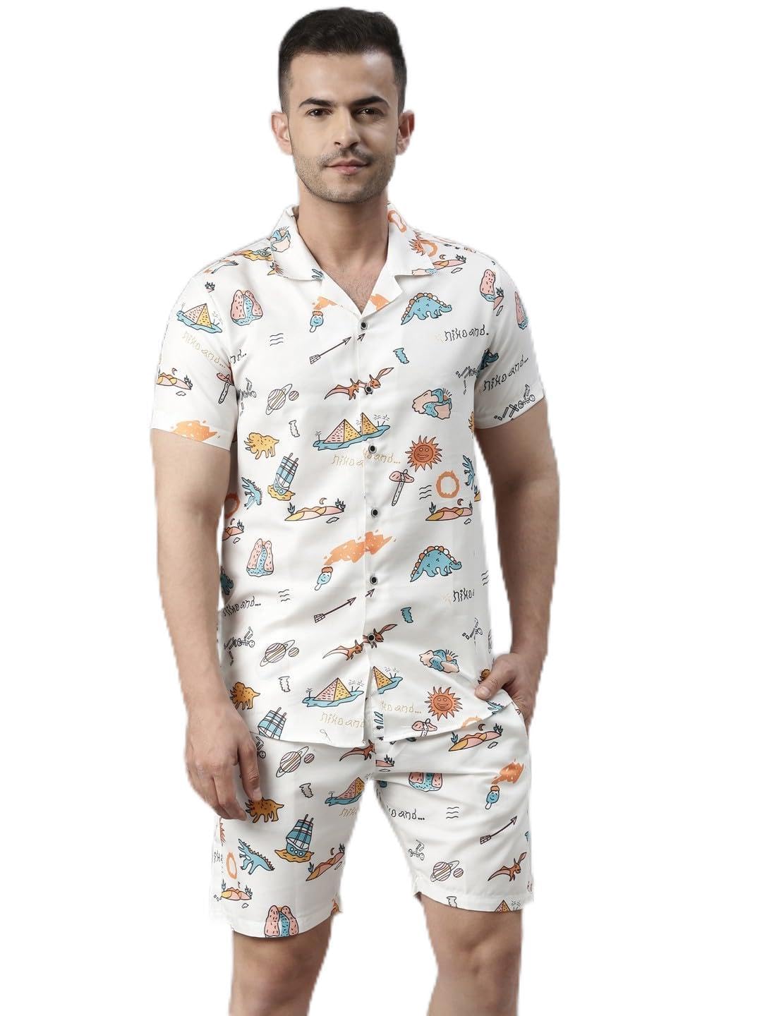 bushirt Mens Printed Regular Cream Color Night Suit Set-MNS0154-picture-30